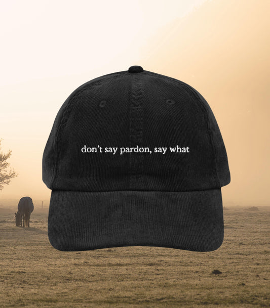 Don't say pardon, say what * Corduroy Embroidered Hat * Lady Jane Grey Book Fandom Merch * dudley enemies to lovers consider me withered