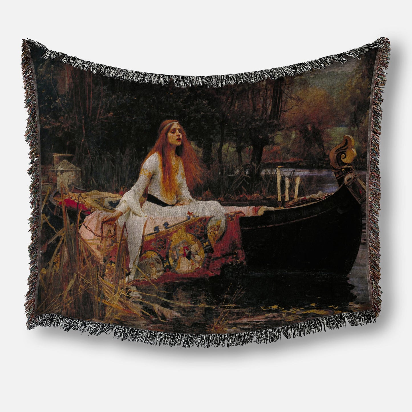 Lady of Shalott Waterhouse Woven Cotton Tapestry Blanket * Dark Light Academia Classical Art Reading Blanket