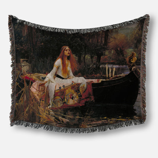 Lady of Shalott Waterhouse Woven Cotton Tapestry Blanket * Dark Light Academia Classical Art Reading Blanket
