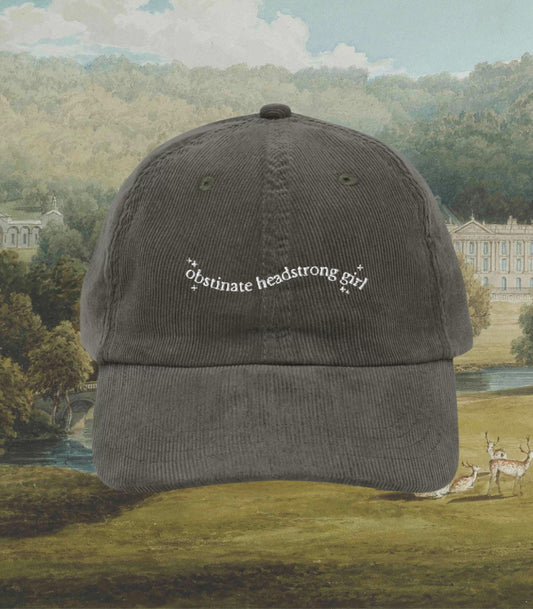 Pride & Prejudice Obstinate Headstrong Girl Embroidered Corduroy Dad Hat * pemberley mr darcy * Literature Bookish Gift Jane Austen Merch