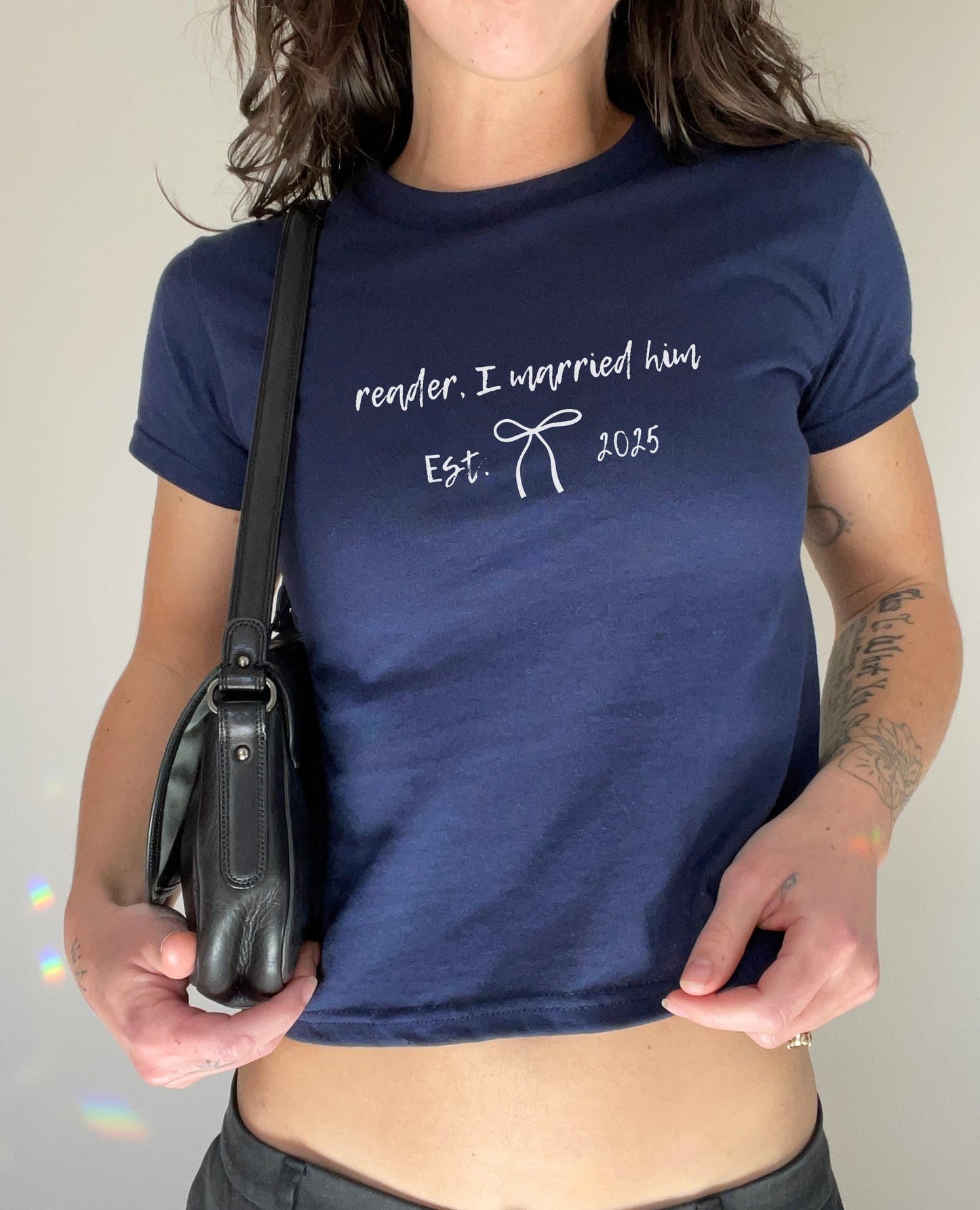 Jane Eyre Reader I Married Him Y2k Doodle Baby Tee * Coquette Bookish Bridal Personalized Wedding Shower Bachelorette Gift Future Bride