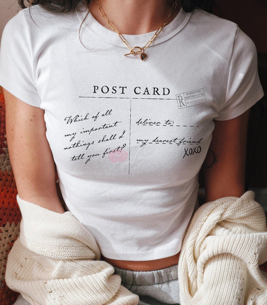 Jane Austen Postcard Coquette y2k Cotton Baby Tee * Pride & Prejudice 20th anniversary Merch * Fandom Bookish Gift Most Ardently Hand Flex