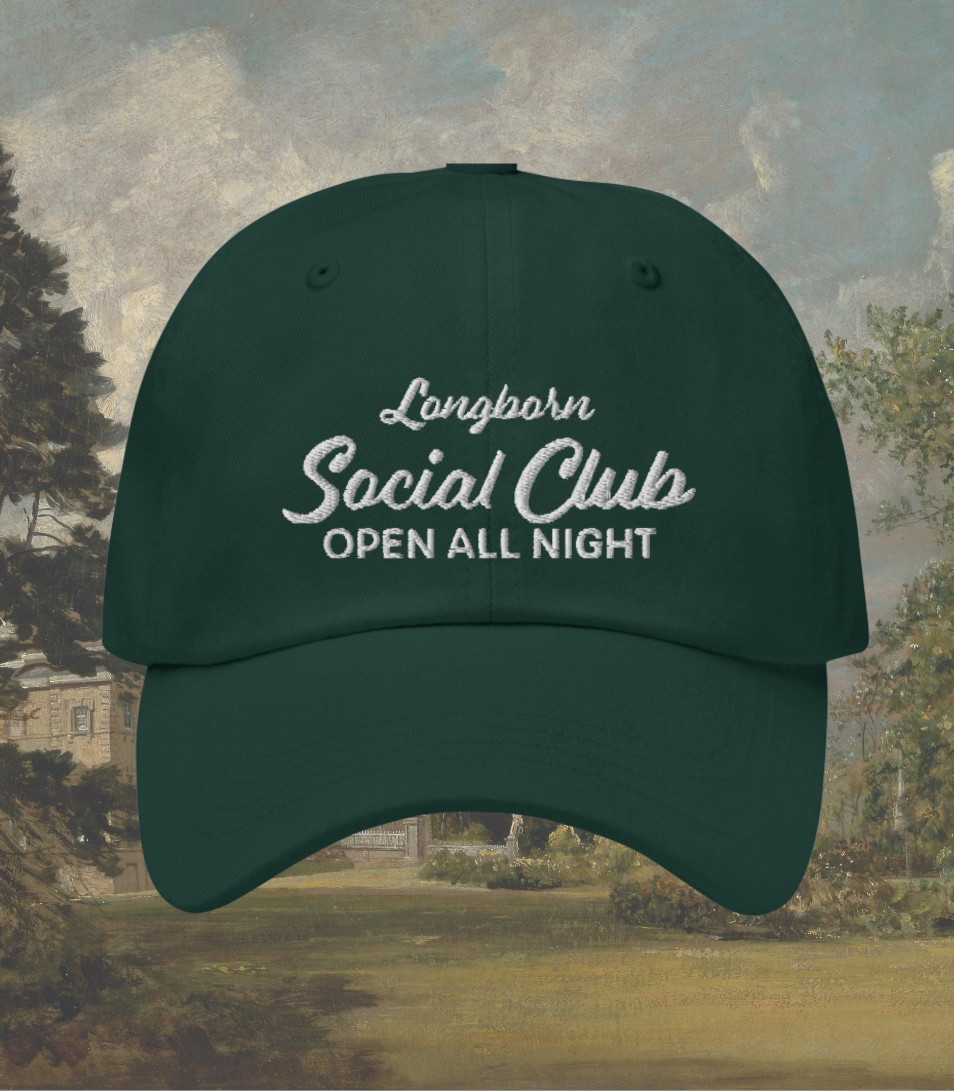 Pride & Prejudice Longbourn Social Club Embroidered Green Dad Hat * pemberley mr darcy * 20th anniversary Bookish Gift Jane Austen Merch