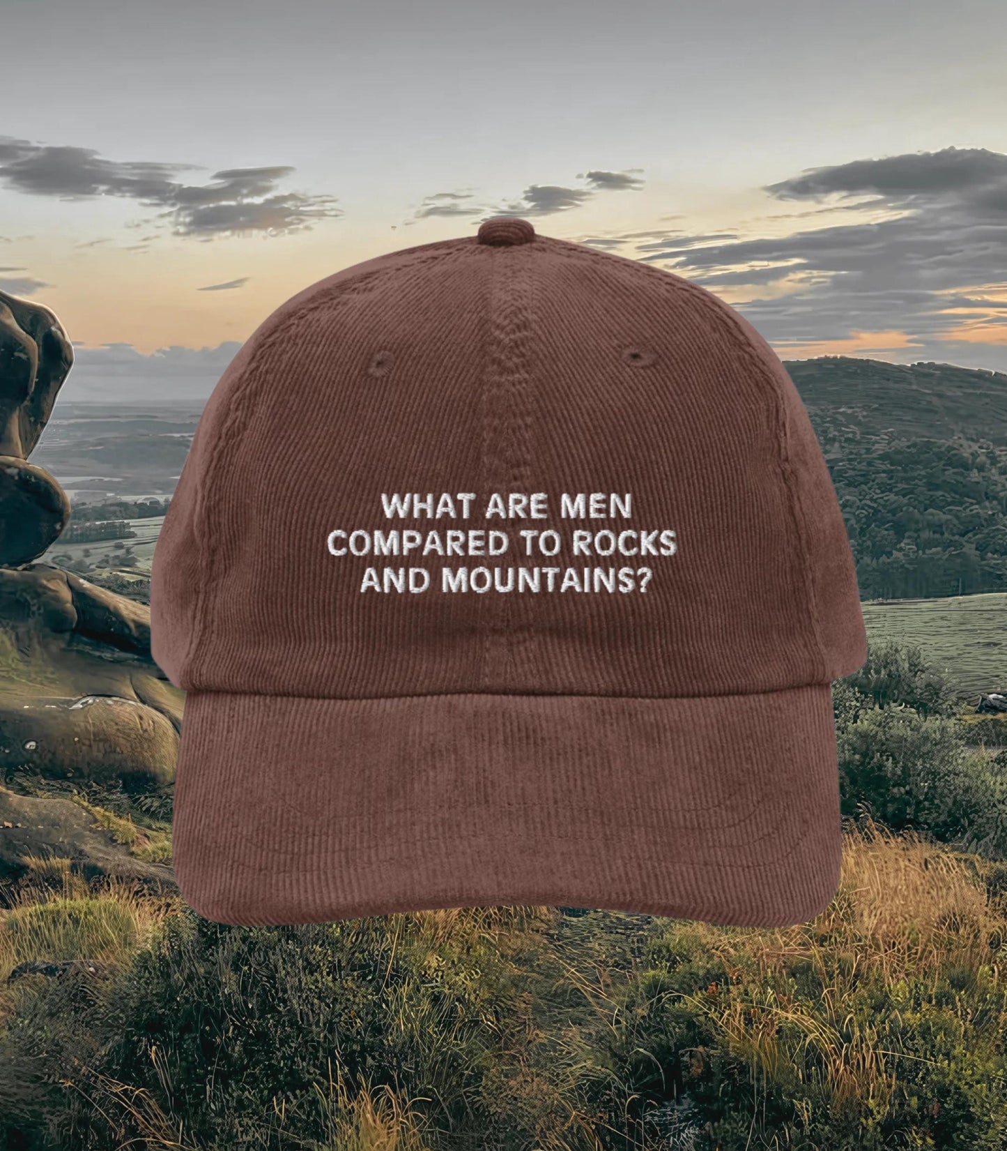 Pride & Prejudice What are Men Embroidered Corduroy Hat * 20th anniversary Rocks Mountains Pemberley Darcy Jane Austen Merch Gift