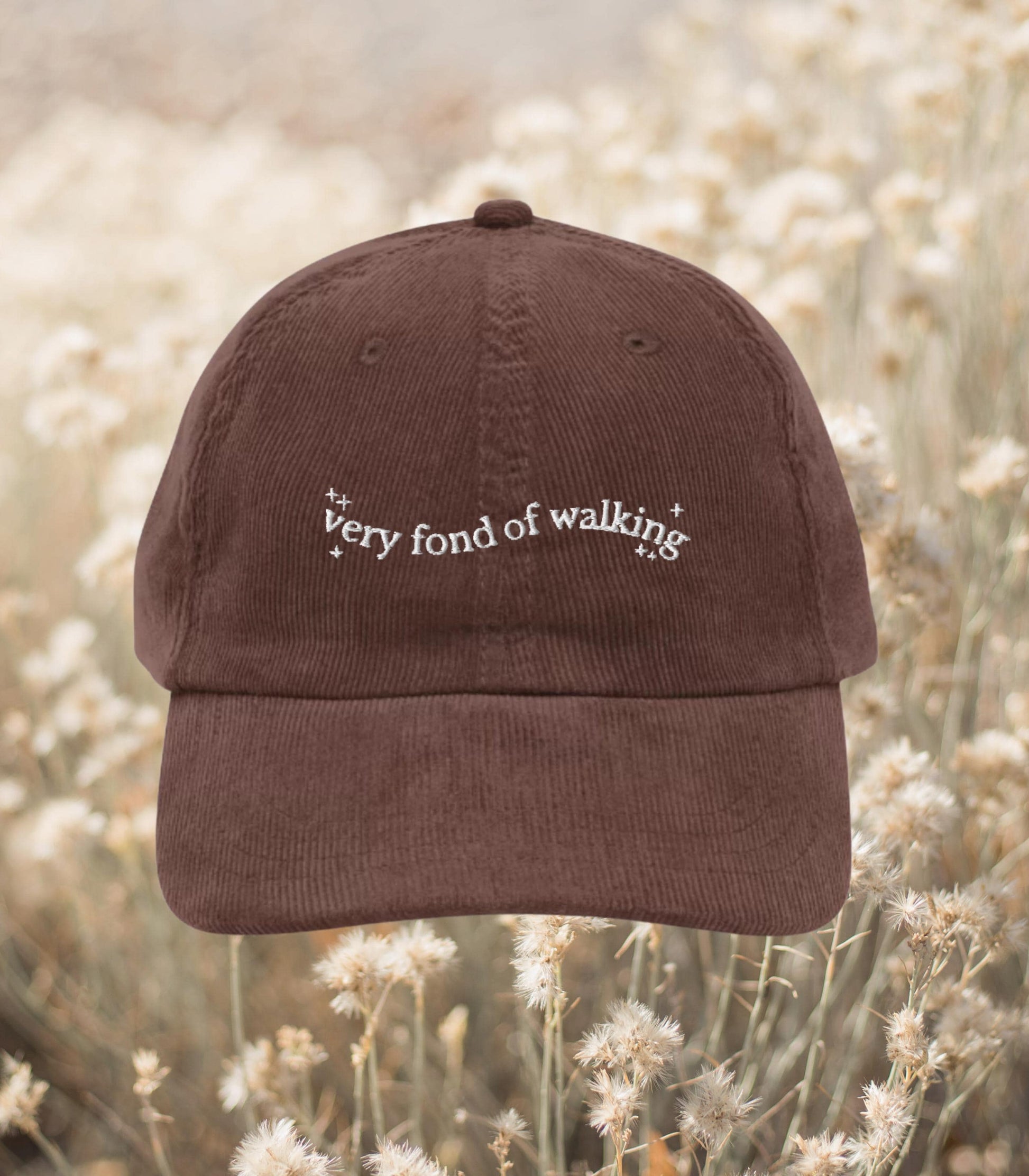 Pride & Prejudice Fond of Walking Vintage Embroidered Corduroy Dad Hat * pemberley mr darcy * Literature Bookish Gift Jane Austen Merch