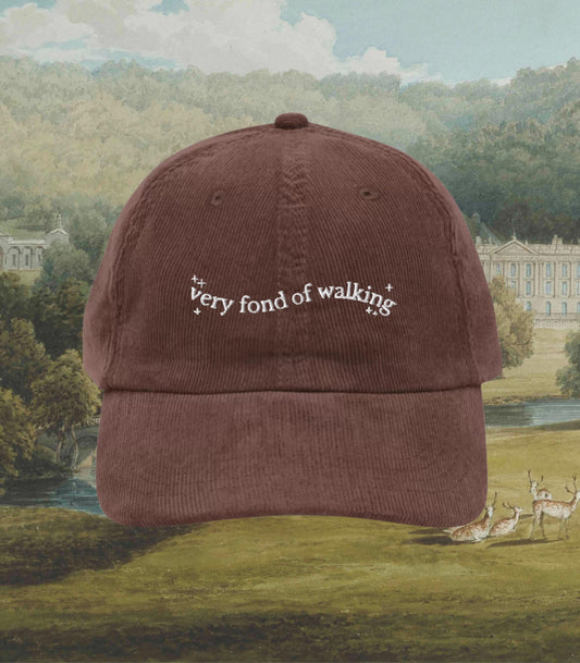 Pride & Prejudice Fond of Walking Vintage Embroidered Corduroy Dad Hat * pemberley mr darcy * Literature Bookish Gift Jane Austen Merch
