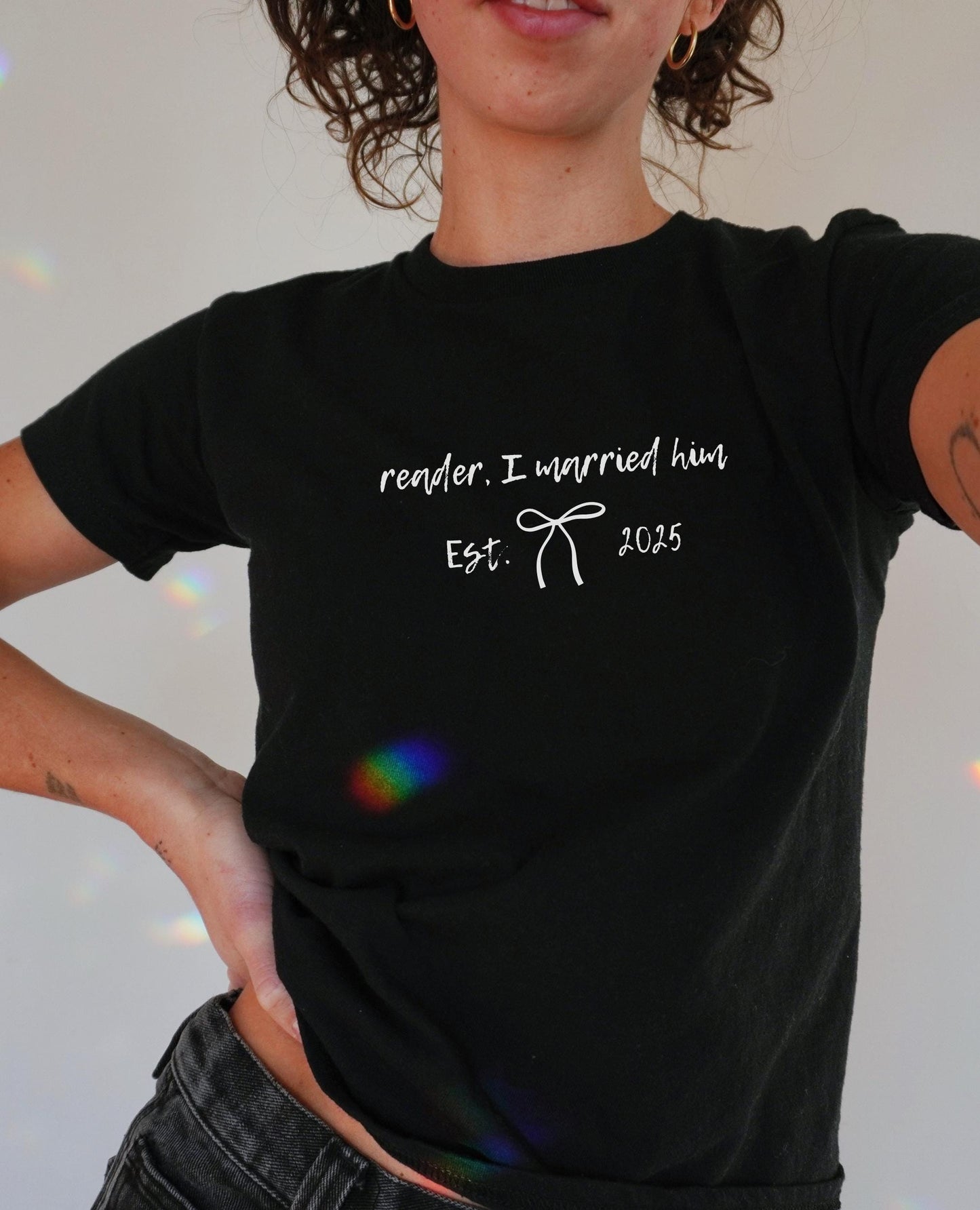 Jane Eyre Reader I Married Him Y2k Doodle Baby Tee * Coquette Bookish Bridal Personalized Wedding Shower Bachelorette Gift Future Bride