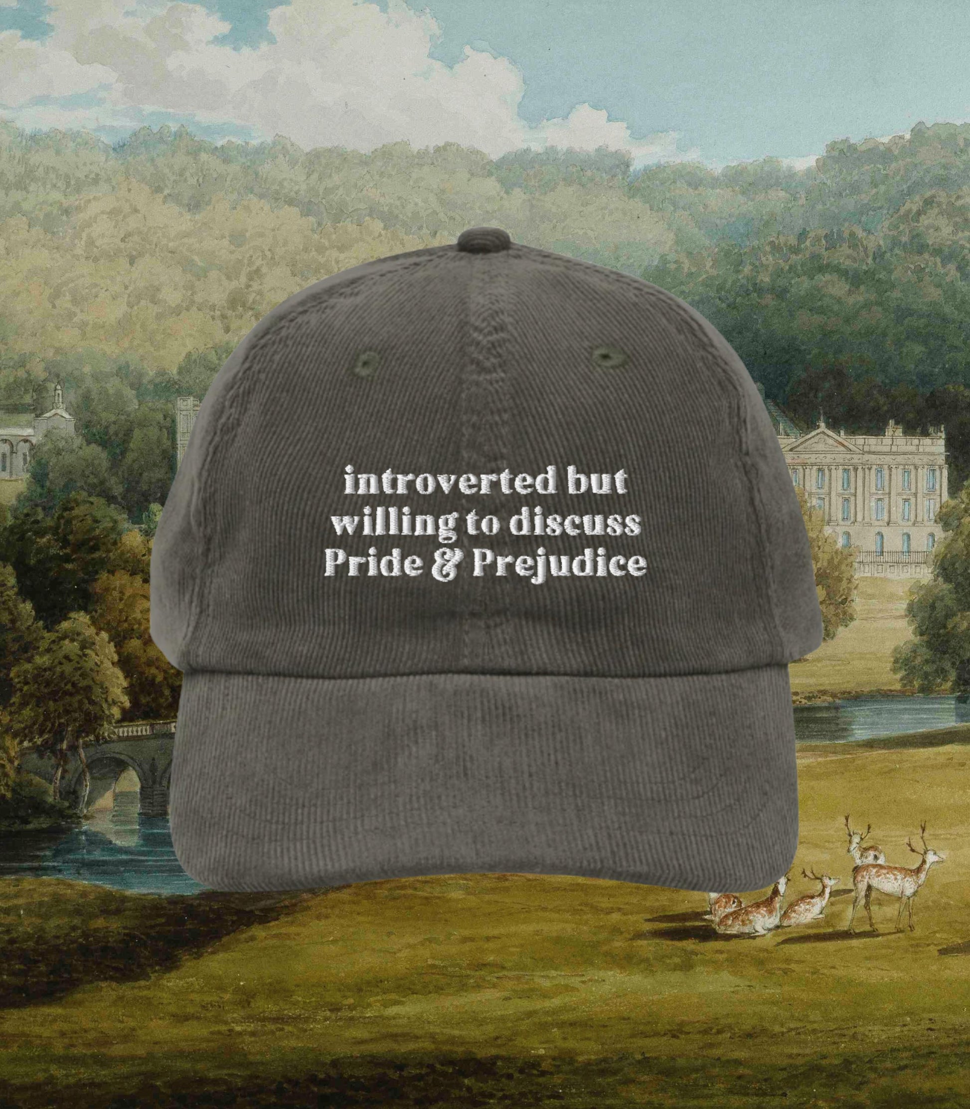 Pride & Prejudice Introverted but Willing to Discuss * Funny Embroidered Corduroy Hat * Jane Austen Darcy Merch Fandom Bookish Gift