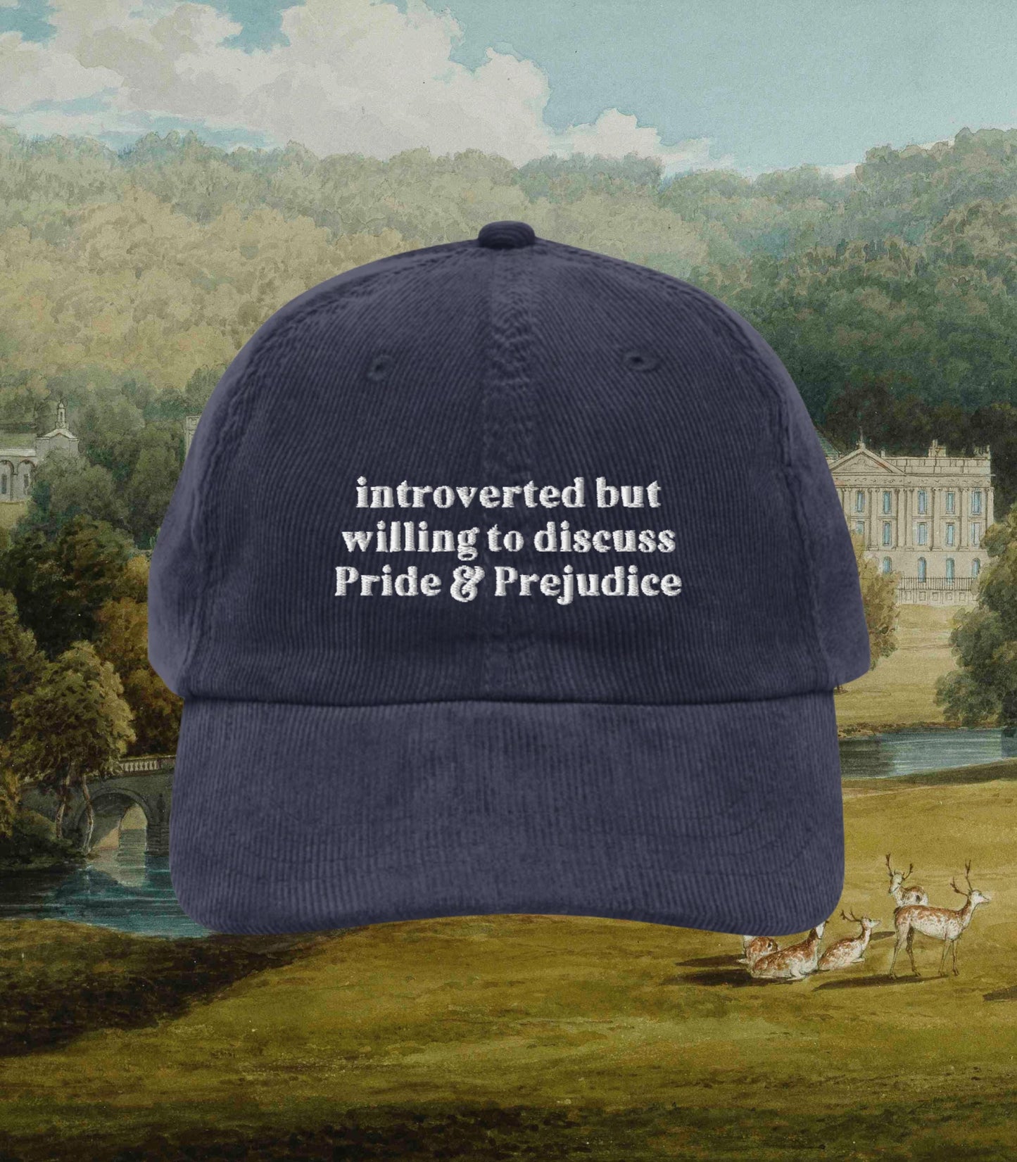 Pride & Prejudice Introverted but Willing to Discuss * Funny Embroidered Corduroy Hat * Jane Austen Darcy Merch Fandom Bookish Gift