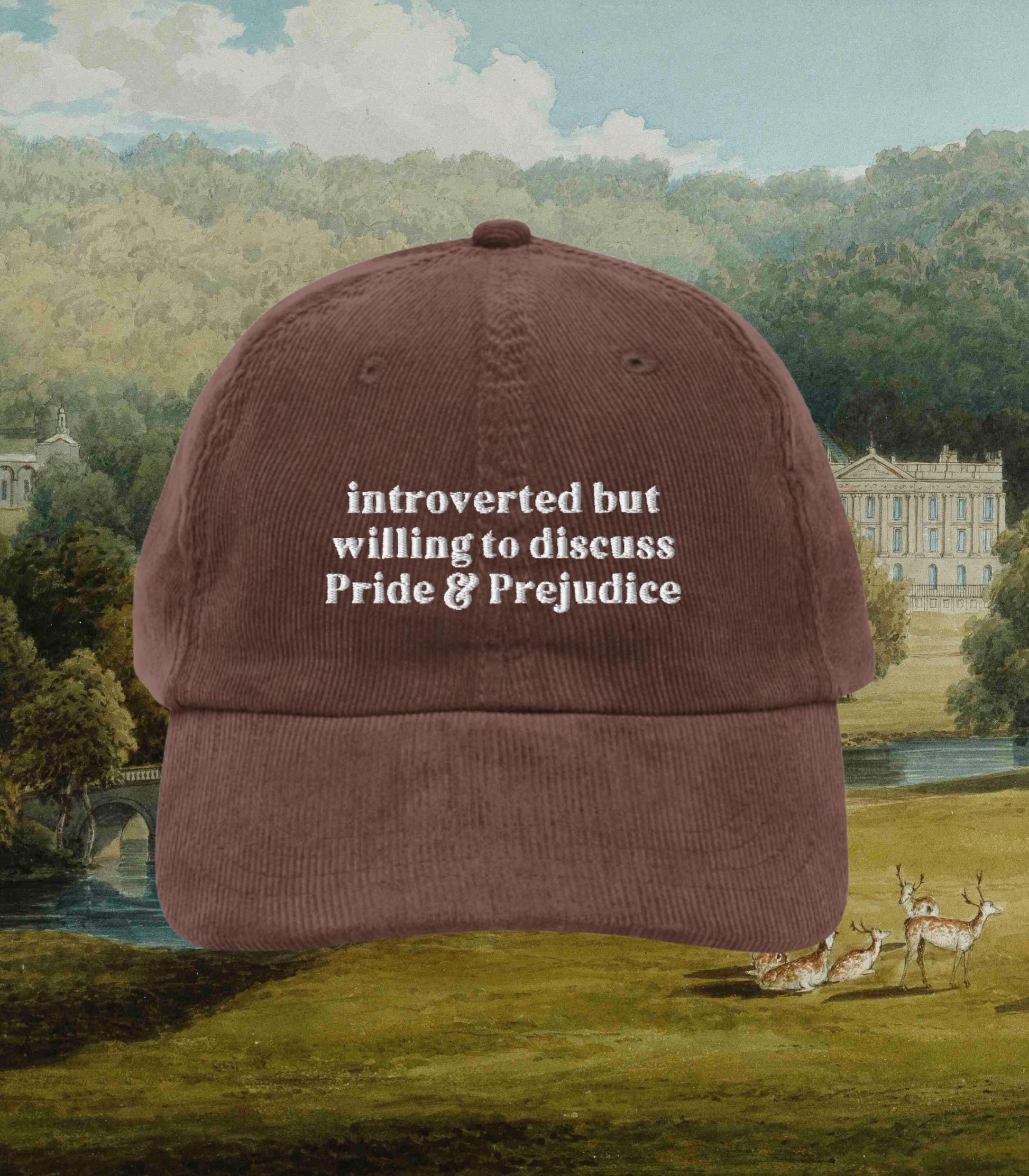 Pride & Prejudice Introverted but Willing to Discuss * Funny Embroidered Corduroy Hat * Jane Austen Darcy Merch Fandom Bookish Gift