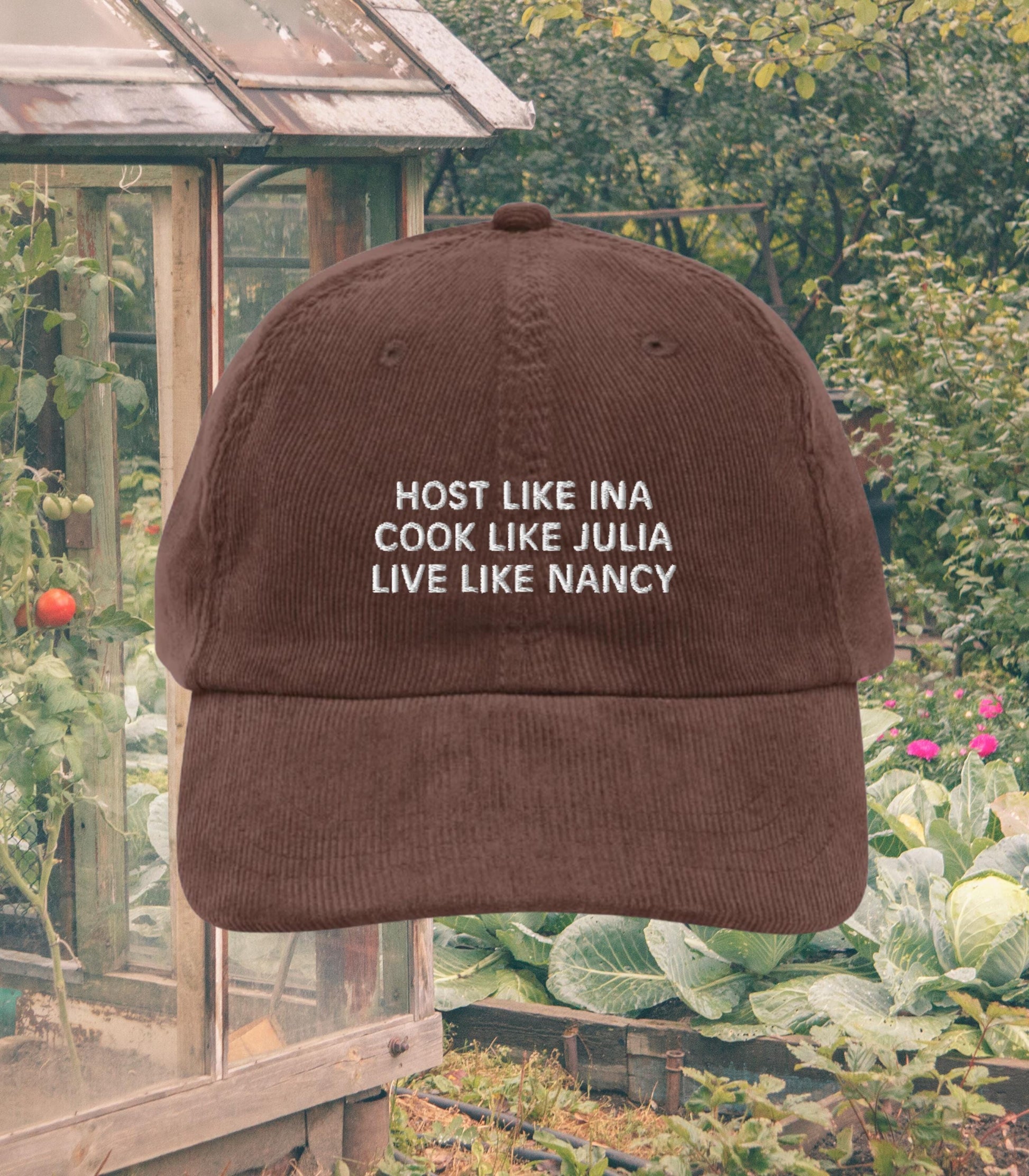 Host Like Ina Cook Like Julia Live Like Nancy Vintage corduroy dad hat * mother's day foodie hostess gift idea coastal grandmother aesthetic