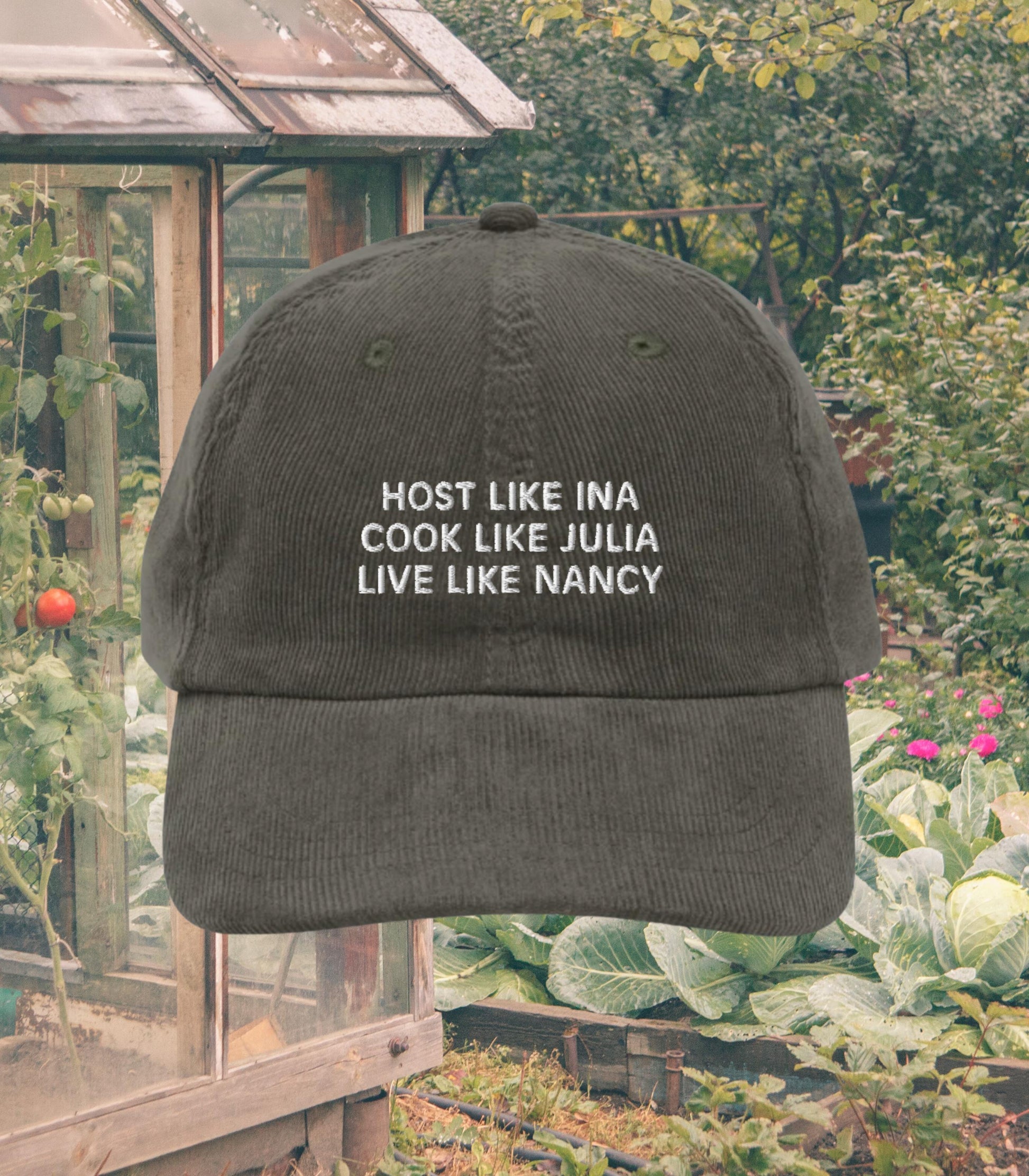 Host Like Ina Cook Like Julia Live Like Nancy Vintage corduroy dad hat * mother's day foodie hostess gift idea coastal grandmother aesthetic
