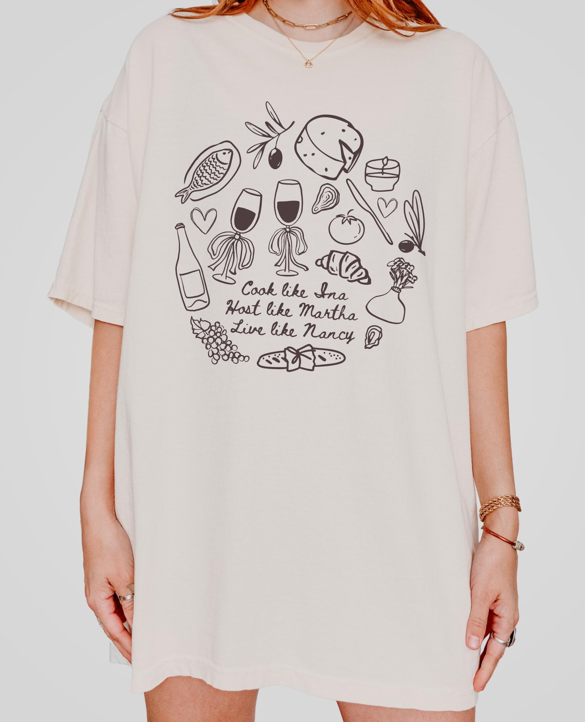 Cook Like Ina Host Like Martha Live Like Nancy Trendy Doodle Comfort Colors Tee * Mother's Day Foodie Gift Coastal Grandmother Aesthetic