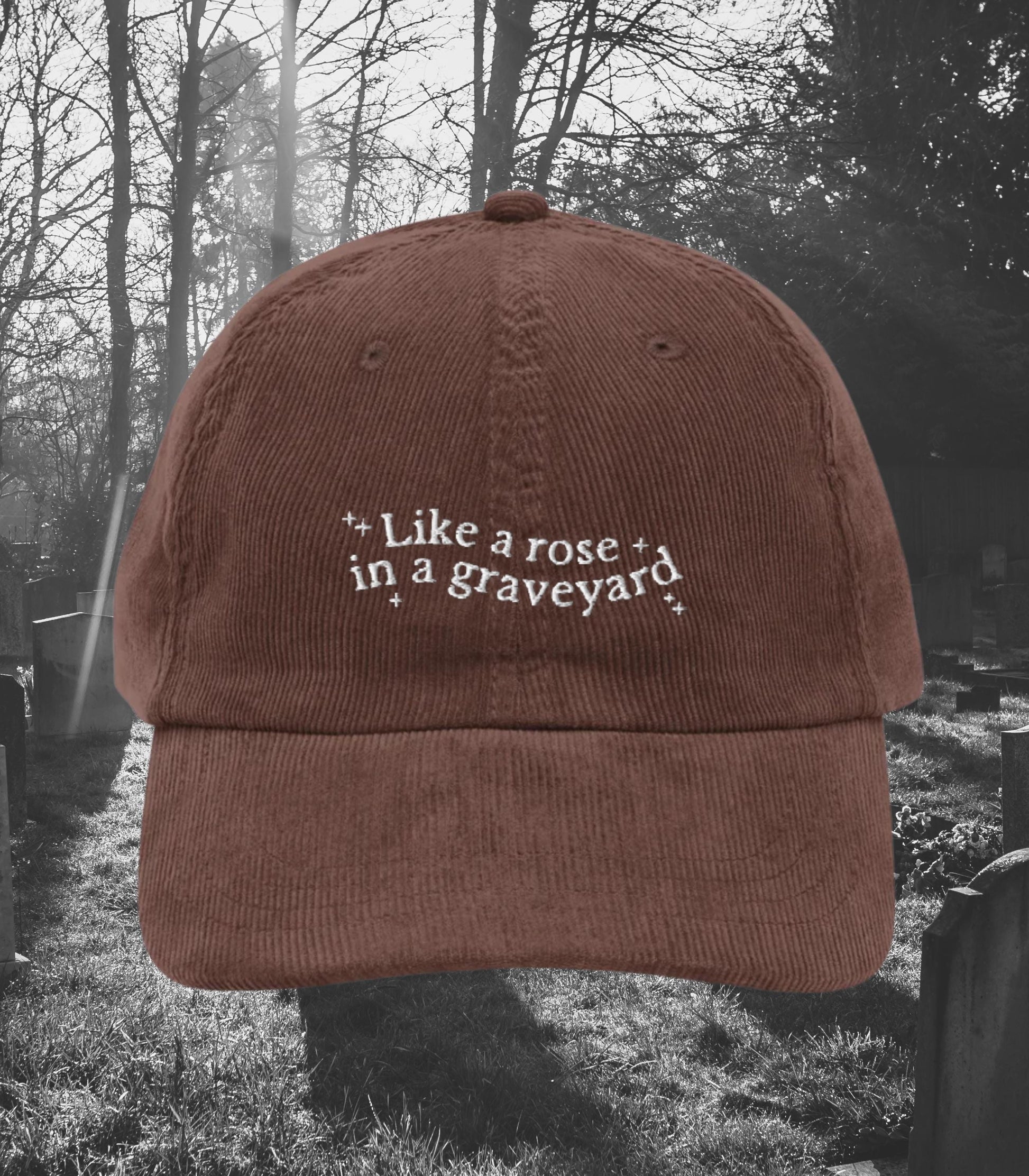 Dramione Like a Rose in a Graveyard Embroidered Corduroy Dad Hat * High Reeve Manacled Marauders Dark Romance Reader Bookish Gift