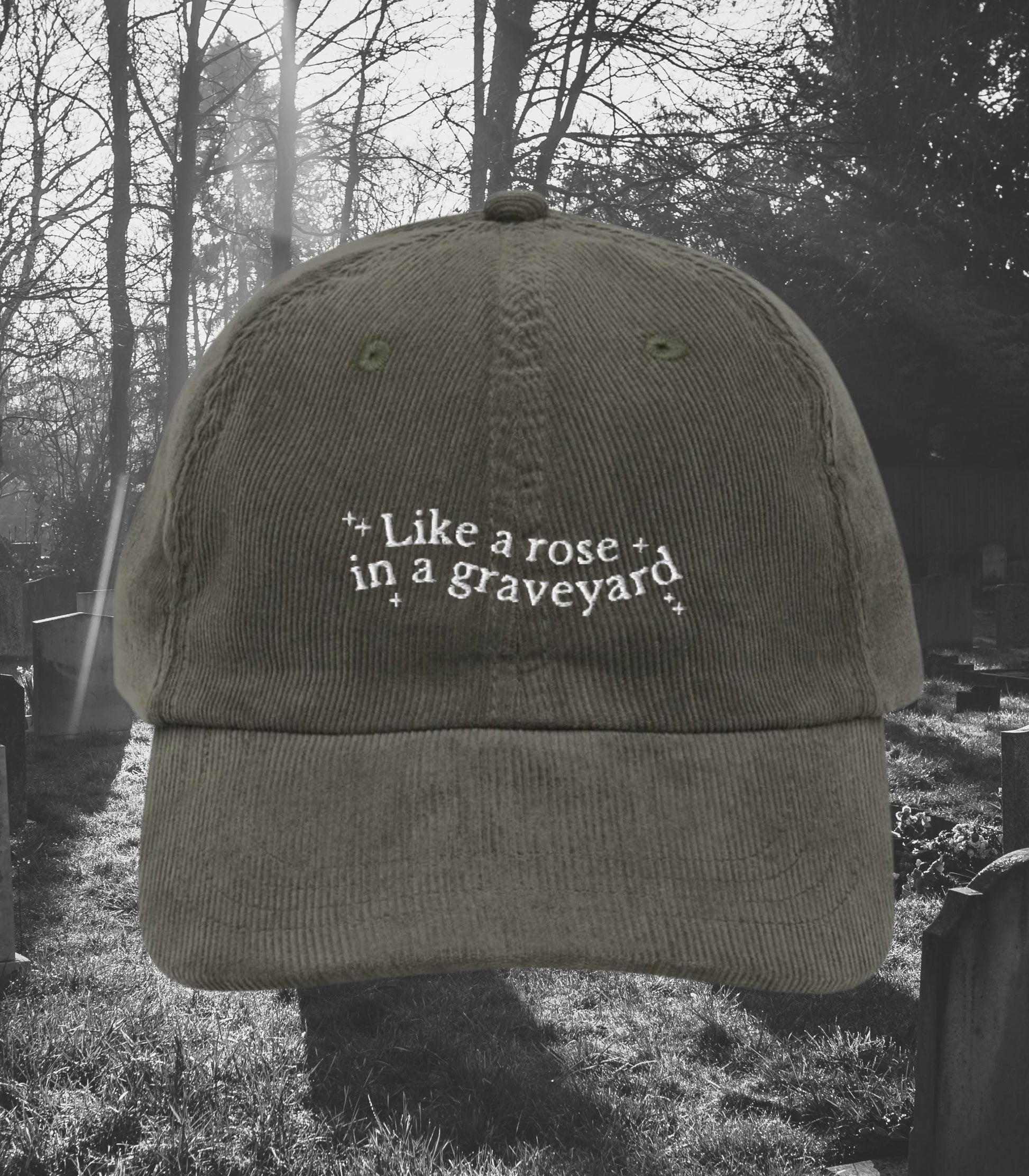 Dramione Like a Rose in a Graveyard Embroidered Corduroy Dad Hat * High Reeve Manacled Marauders Dark Romance Reader Bookish Gift