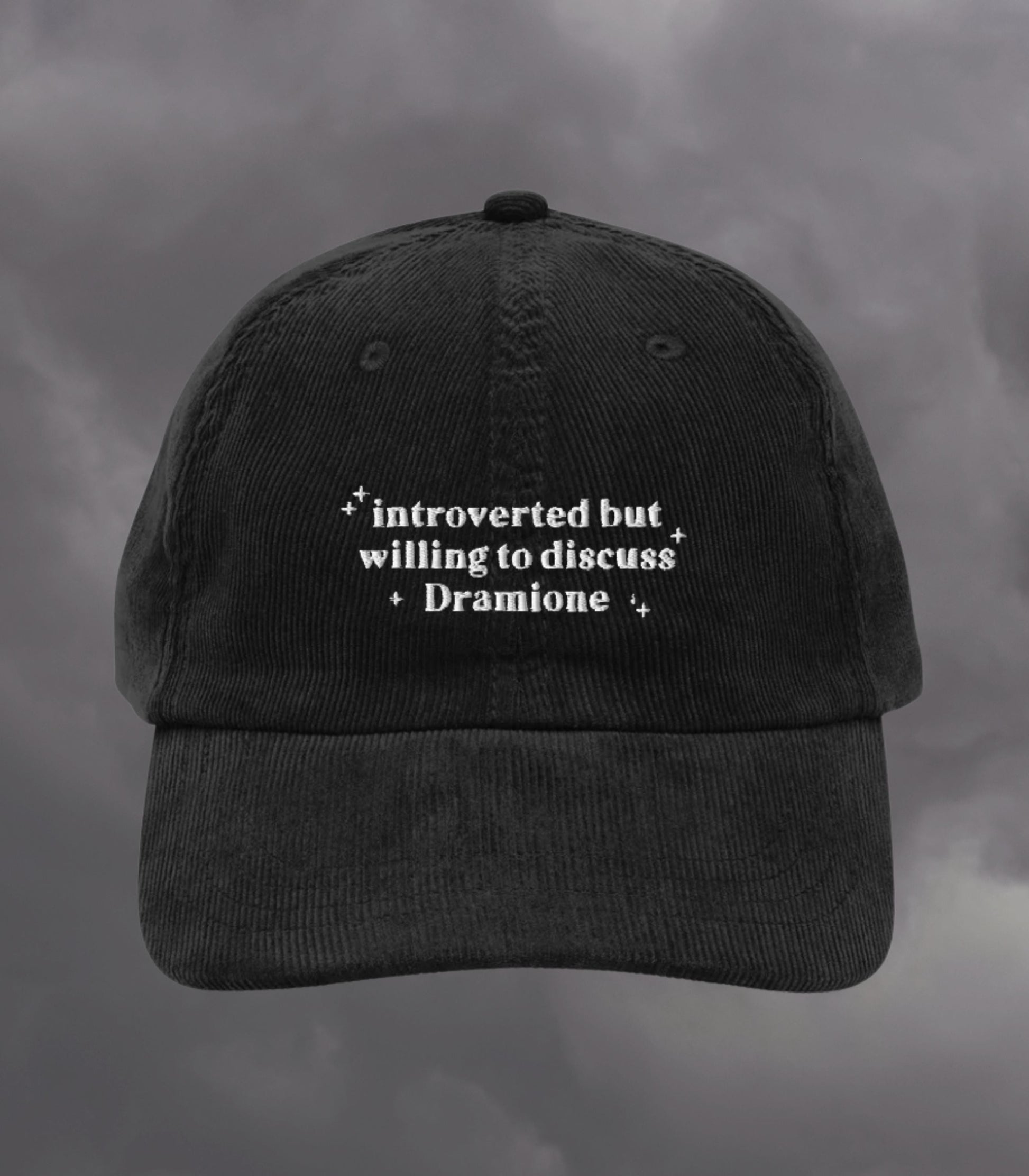 Introverted but willing to discuss Dramione Embroidered Corduroy Dad Hat * High Reeve Manacled Marauders Dark Romance Reader Bookish Gift