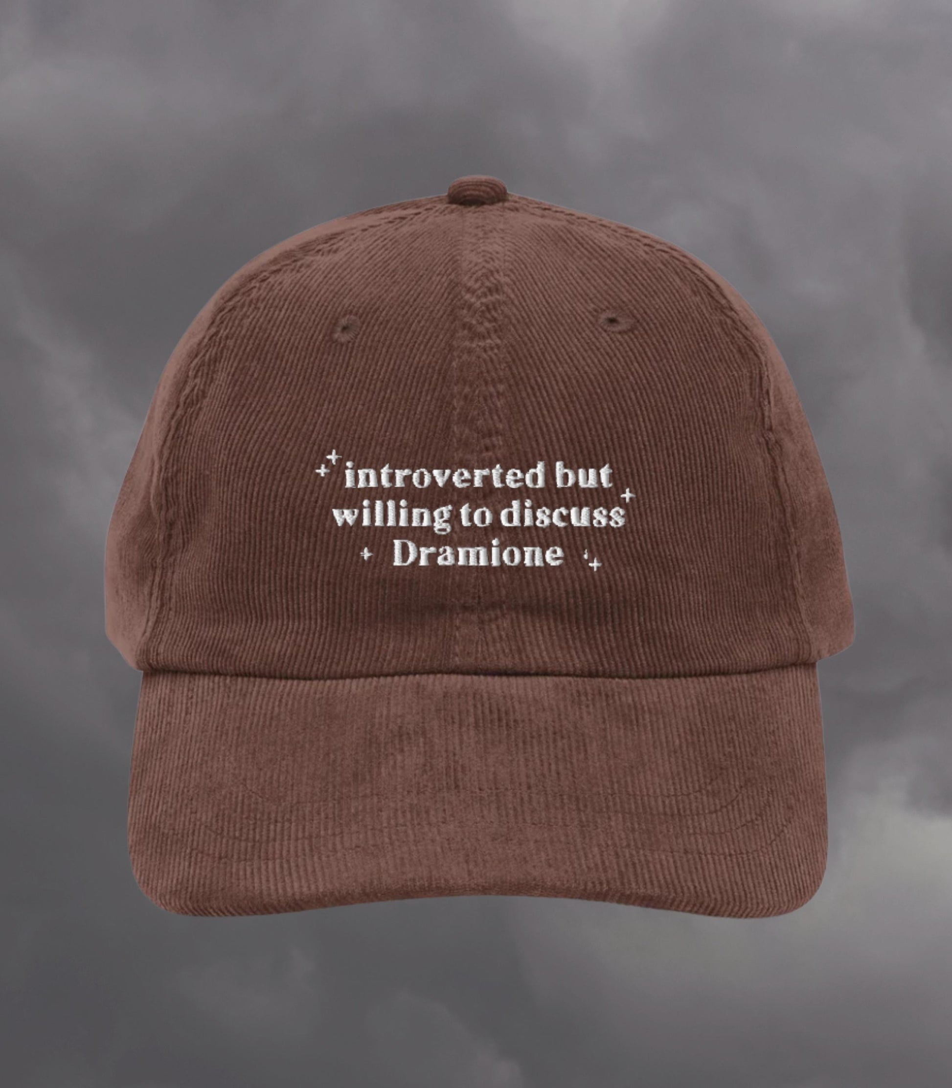 Introverted but willing to discuss Dramione Embroidered Corduroy Dad Hat * High Reeve Manacled Marauders Dark Romance Reader Bookish Gift