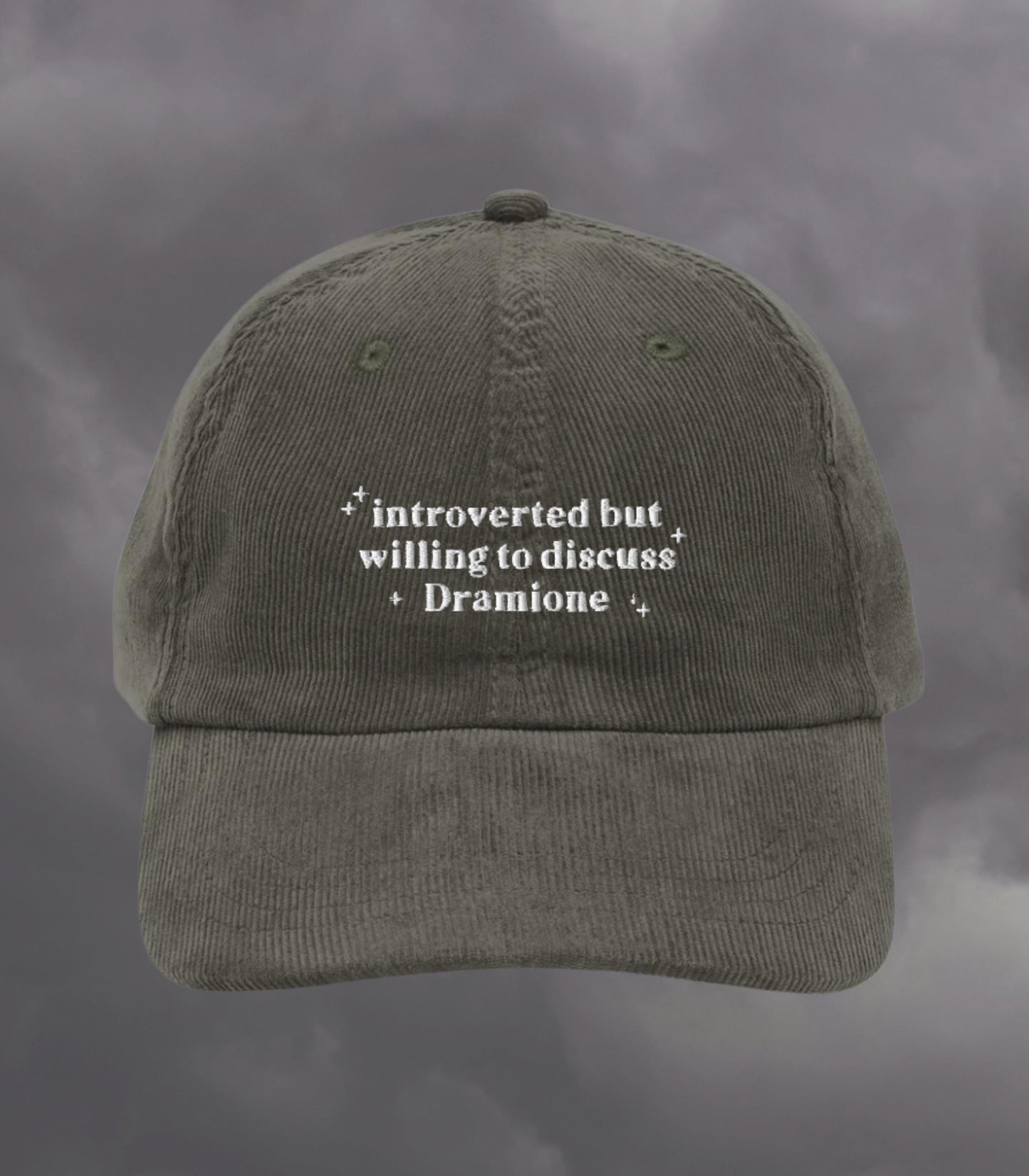 Introverted but willing to discuss Dramione Embroidered Corduroy Dad Hat * High Reeve Manacled Marauders Dark Romance Reader Bookish Gift