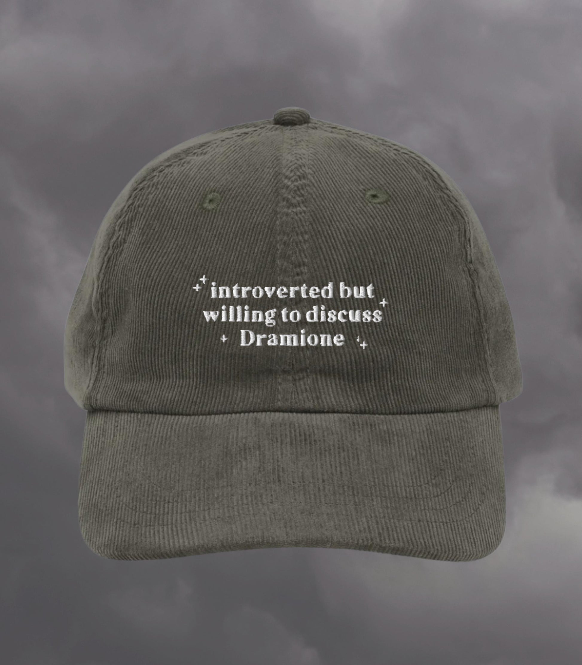 Introverted but willing to discuss Dramione Embroidered Corduroy Dad Hat * High Reeve Manacled Marauders Dark Romance Reader Bookish Gift