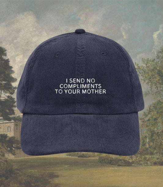 Pride & Prejudice Funny No Compliments to your Mother Embroidered Corduroy Hat * 20th Anniversary Mr Darcy Hand Flex Bennet Movie Lover Gift