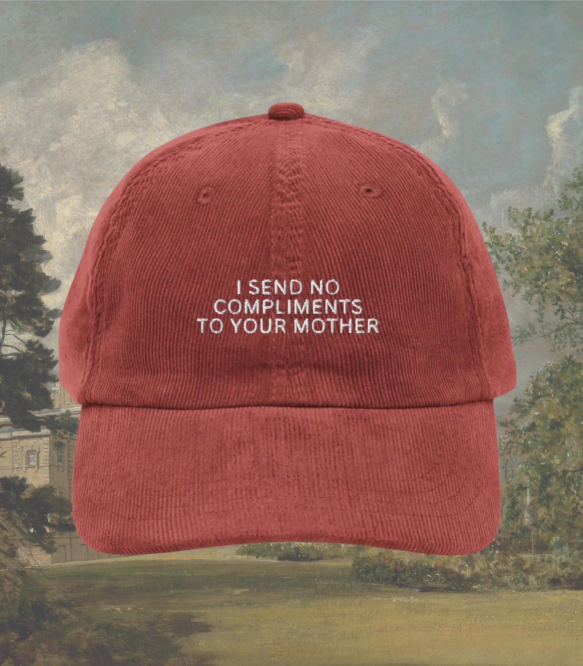 Pride & Prejudice Funny No Compliments to your Mother Embroidered Corduroy Hat * 20th Anniversary Mr Darcy Hand Flex Bennet Movie Lover Gift