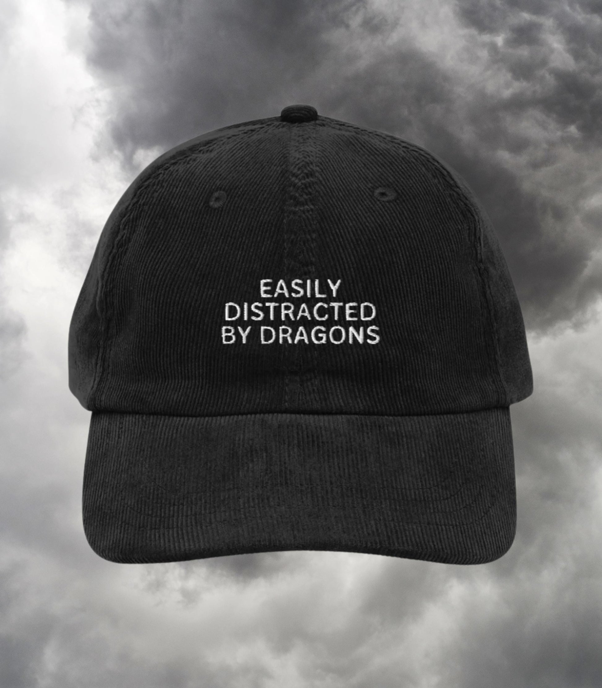 Easily Distracted by Dragons Funny Bookish Embroidered Corduroy Dad Hat * Fourth Wing Wingleader Xaden Violet Violent Little Thing Merch