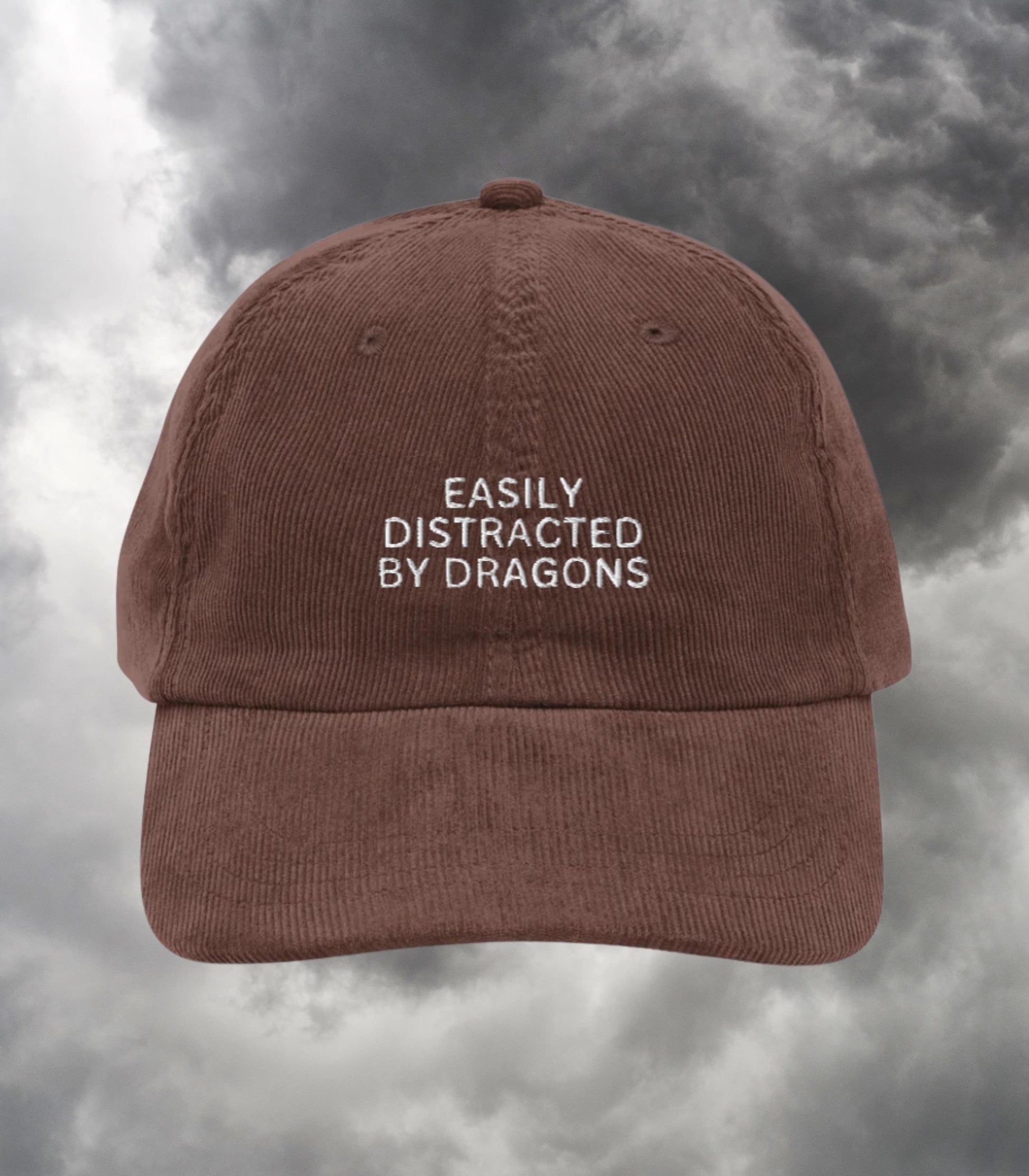 Easily Distracted by Dragons Funny Bookish Embroidered Corduroy Dad Hat * Fourth Wing Wingleader Xaden Violet Violent Little Thing Merch