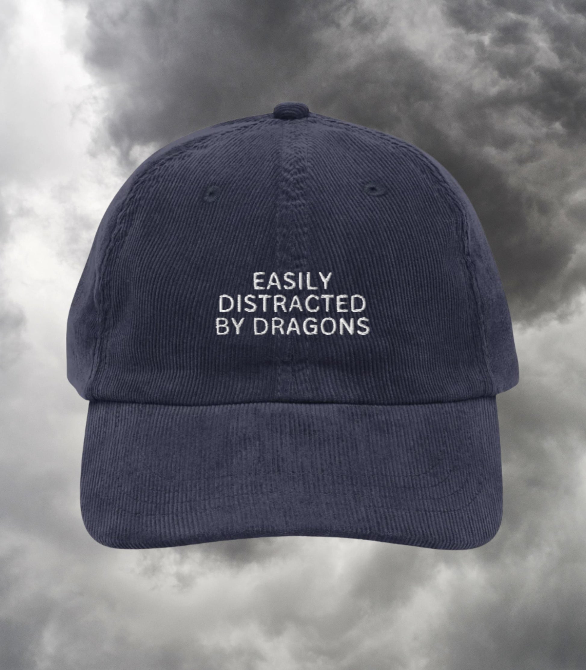 Easily Distracted by Dragons Funny Bookish Embroidered Corduroy Dad Hat * Fourth Wing Wingleader Xaden Violet Violent Little Thing Merch