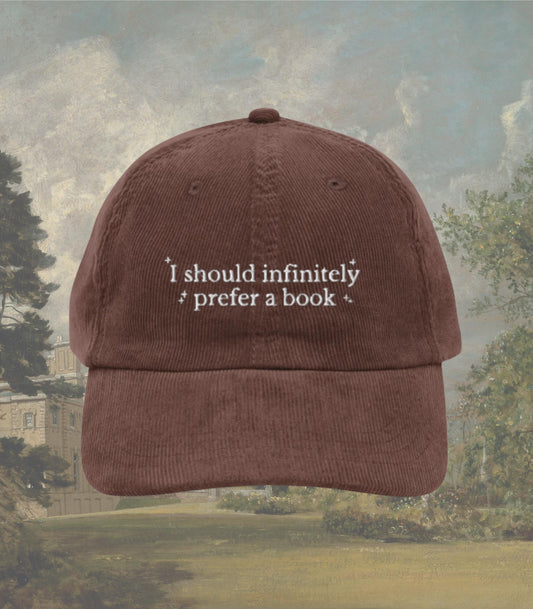 Pride & Prejudice Prefer a Book Embroidered Corduroy Dad Hat * 20th anniversary pemberley mr darcy Literary Bookish Gift Jane Austen Merch