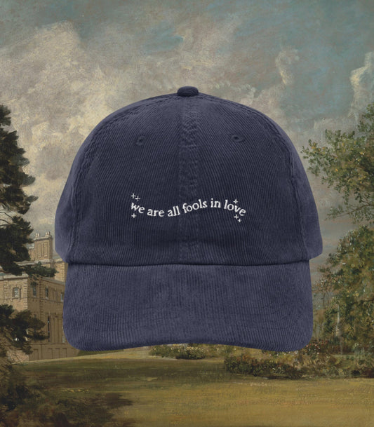 Pride & Prejudice We are all fools in love corduroy embroidered hat * 20th anniversary Mr Darcy hand flex * Jane Austen Bookish Merch Gift