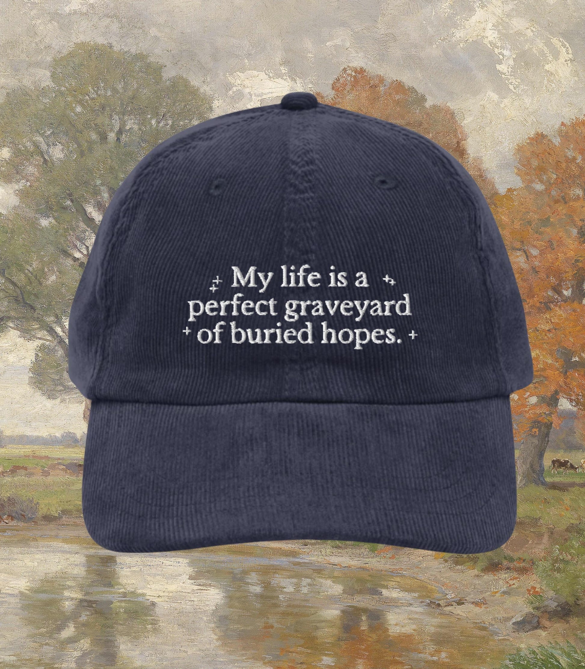 Anne of Green Gables Embroidered Corduroy Hat * Graveyard of Buried Hopes * Funny Unhinged Bookish Merch Gift Idea