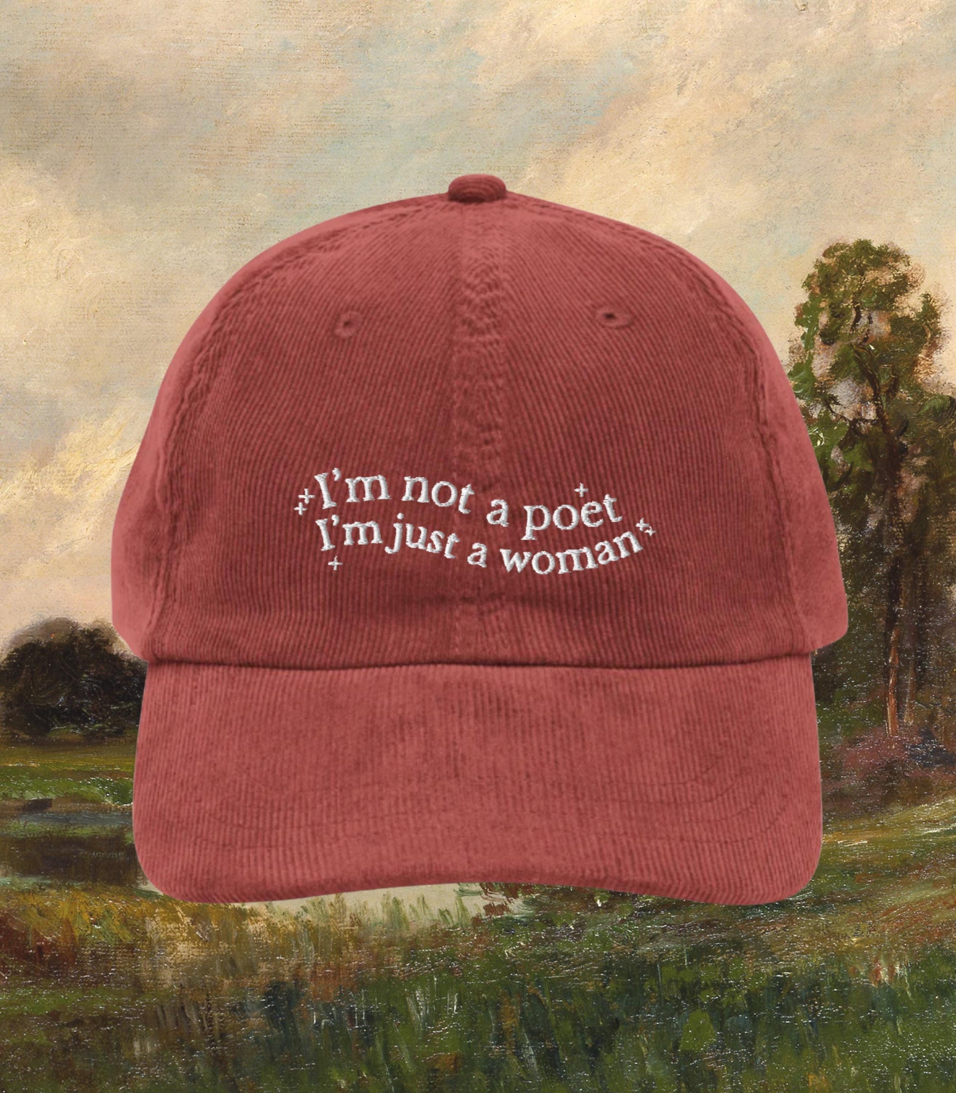 Little Women Embroidered Corduroy Dad Hat I'm not a Poet Just a Woman Orchard House March Sisters Meg Jo Beth Amy Cottagecore Light Academia