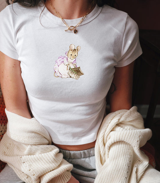 Cinderella Mouse Beatrix Potter Y2K Cotton Baby Tee * 90s Nostalgia Whimsical Vintage Coquette Fairycore Cottagecore Cute Spring Academia