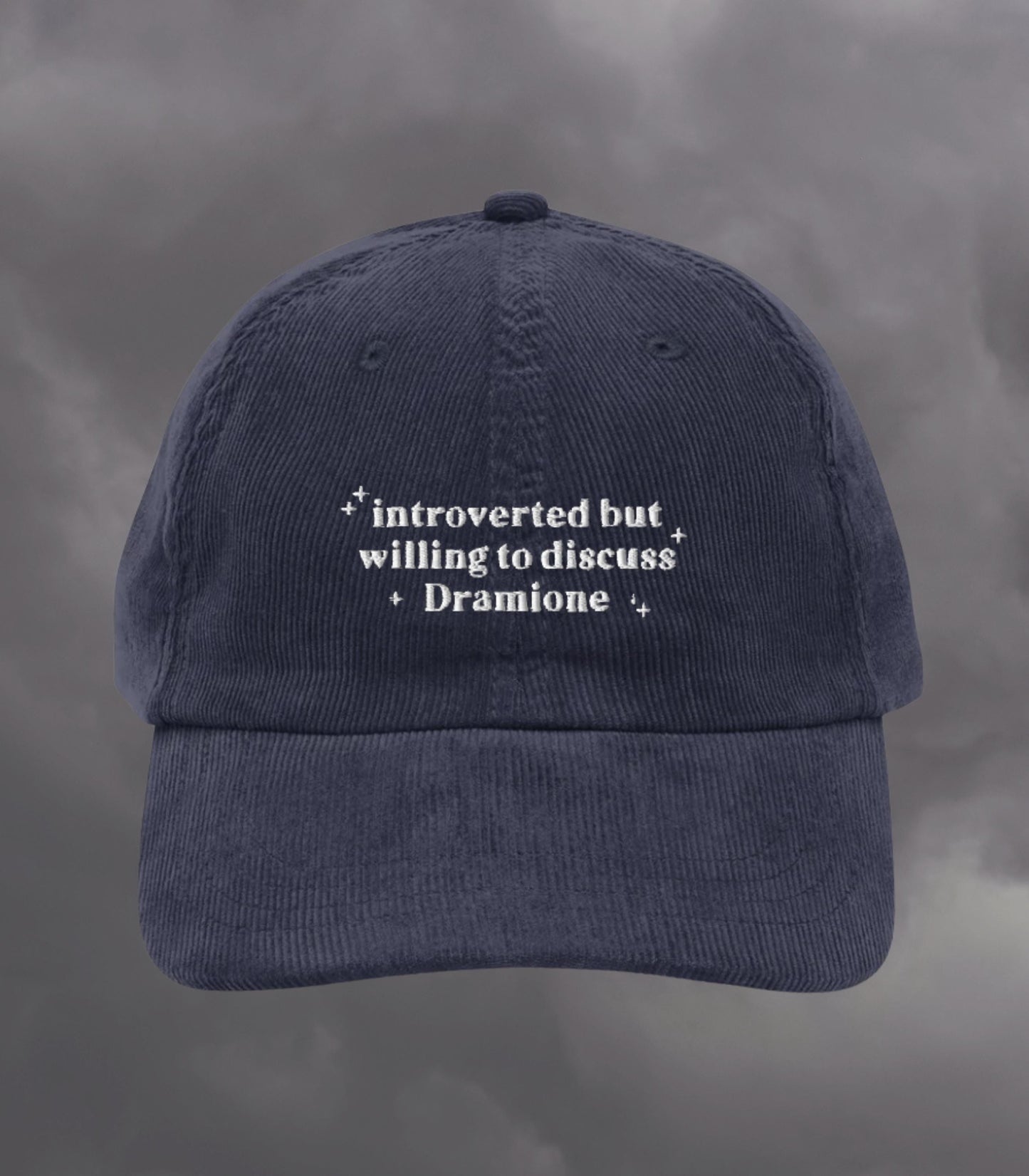 Introverted but willing to discuss Dramione Embroidered Corduroy Dad Hat * High Reeve Manacled Marauders Dark Romance Reader Bookish Gift