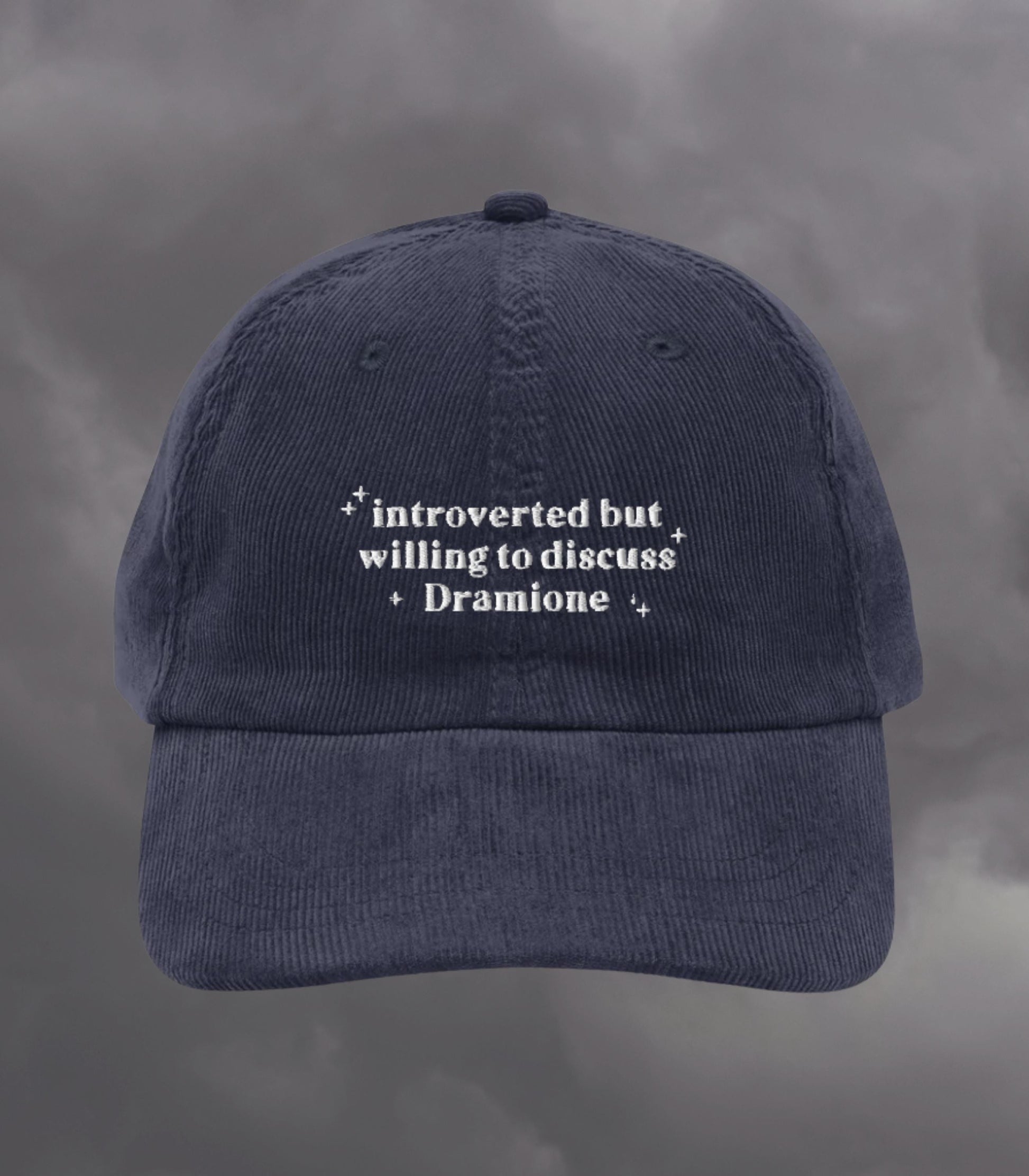 Introverted but willing to discuss Dramione Embroidered Corduroy Dad Hat * High Reeve Manacled Marauders Dark Romance Reader Bookish Gift