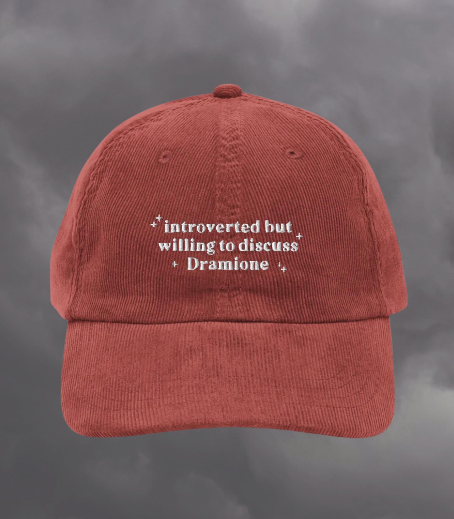 Introverted but willing to discuss Dramione Embroidered Corduroy Dad Hat * High Reeve Manacled Marauders Dark Romance Reader Bookish Gift
