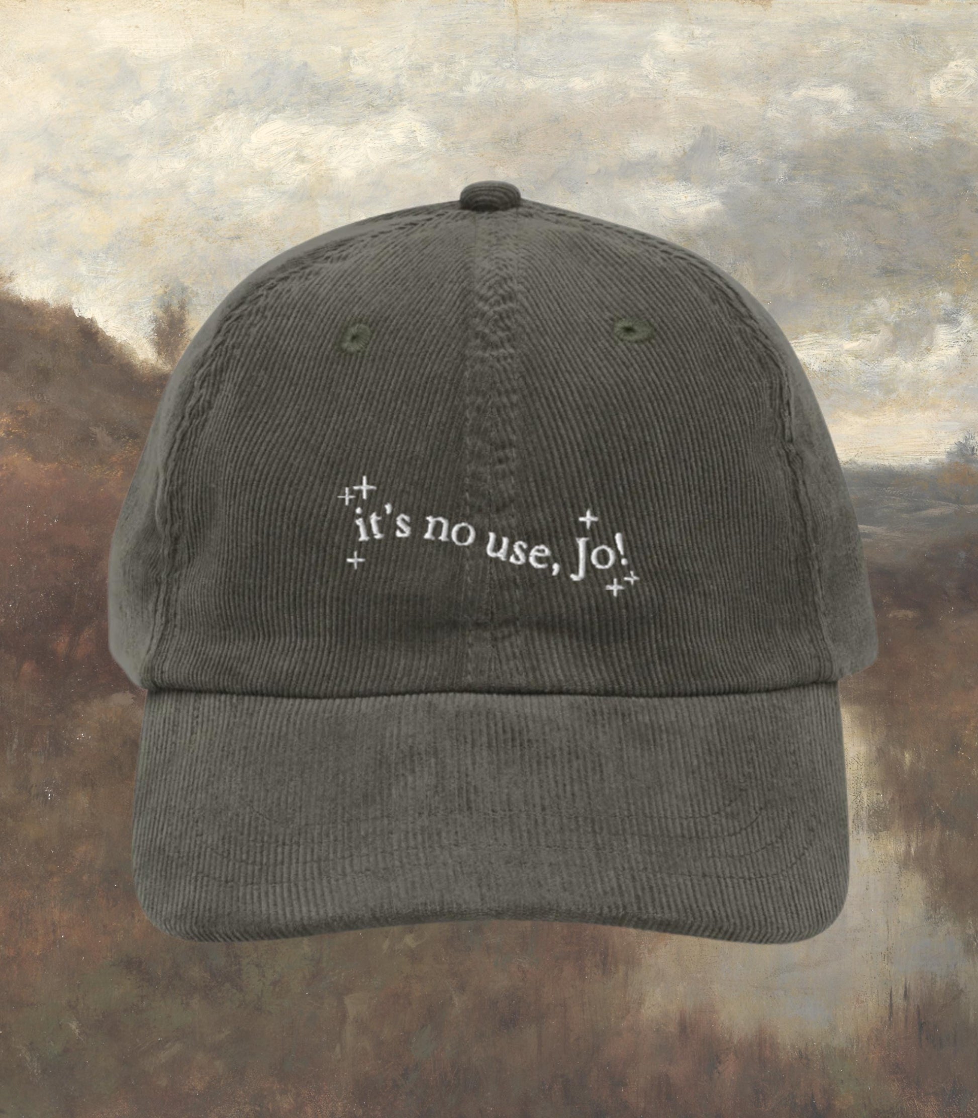 Little Women It's No Use Jo Corduroy Embroidered Hat * Orchard House Cottagecore March Sisters Meg Beth Amy Laurie Fandom Merch Bookish Gift