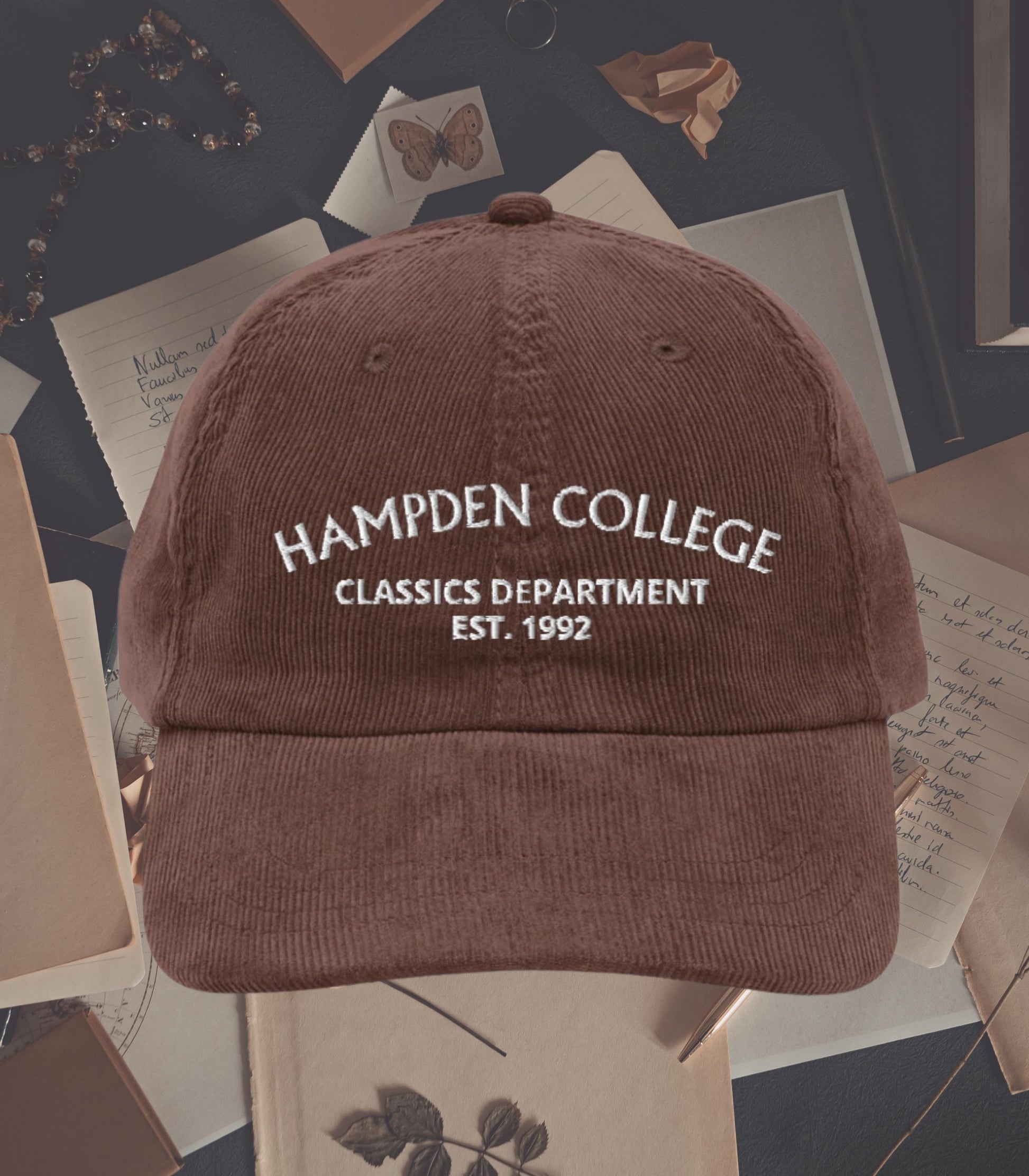 The Secret History Hampden College Classics Embroidered Corduroy Hat * Dark Academia Aesthetic Subtle Bookish Gift Greek Beauty is Terror