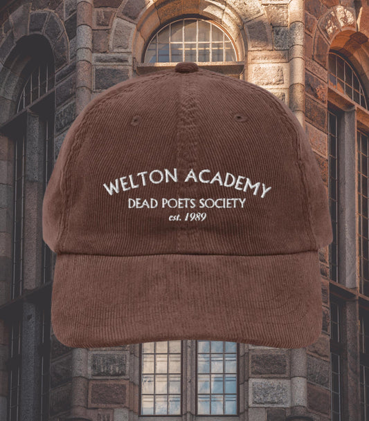Dead Poets Society Welton Academy Embroidered Corduroy Hat * Dark Academia Aesthetic Subtle Bookish Gift Classic Lit Greek Carpe Diem