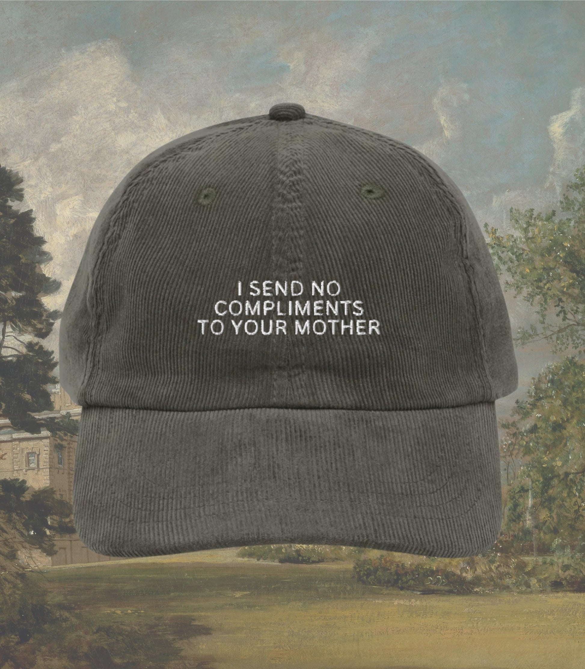 Pride & Prejudice Funny No Compliments to your Mother Embroidered Corduroy Hat * 20th Anniversary Mr Darcy Hand Flex Bennet Movie Lover Gift