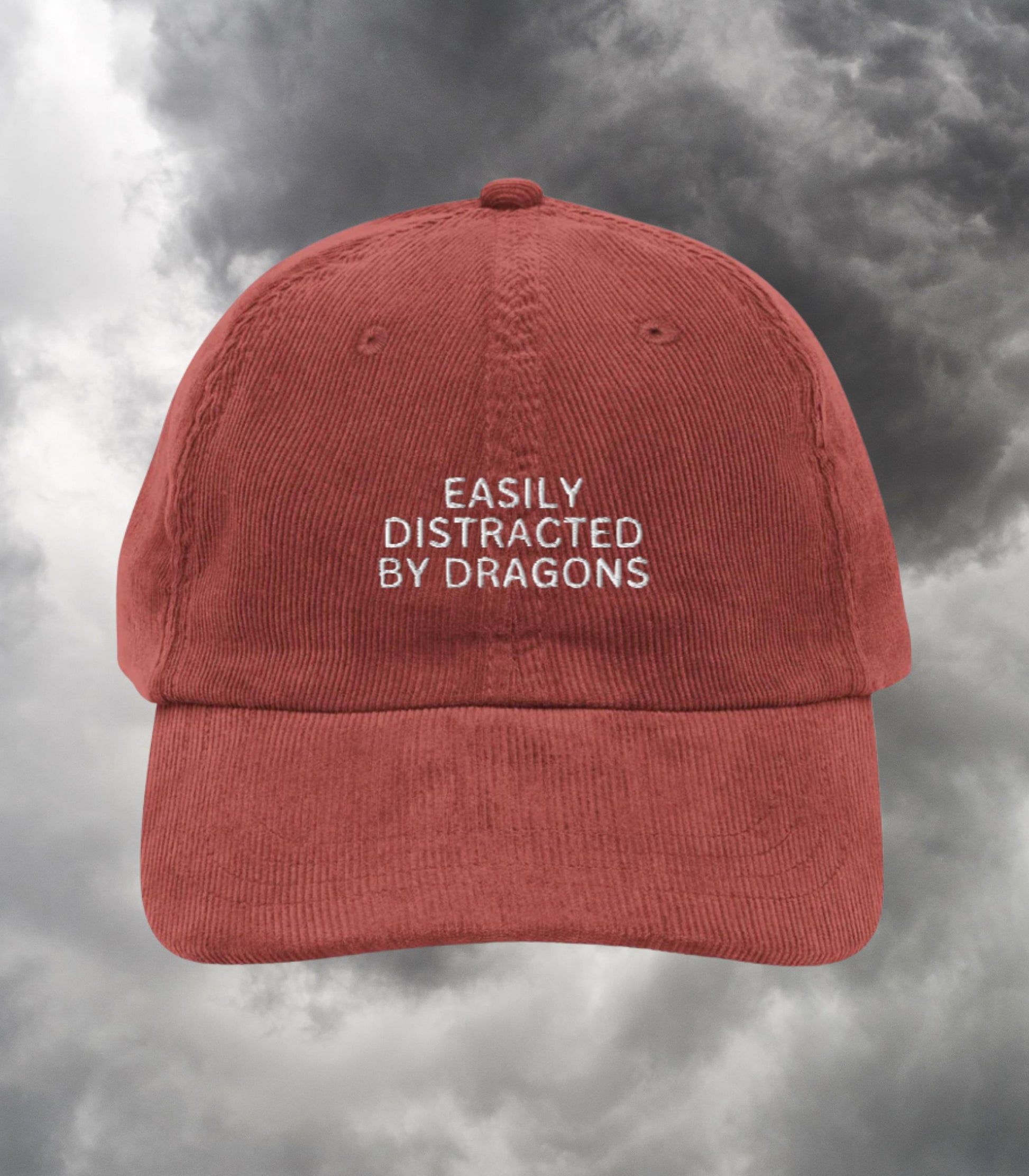 Easily Distracted by Dragons Funny Bookish Embroidered Corduroy Dad Hat * Fourth Wing Wingleader Xaden Violet Violent Little Thing Merch