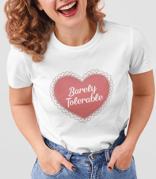 Pride & Prejudice Barely Tolerable Lace Heart Doily Y2K Baby Tee 20th Anniversary Mr Darcy Pemberley Jane Austen Movie Book Lover Gift Idea