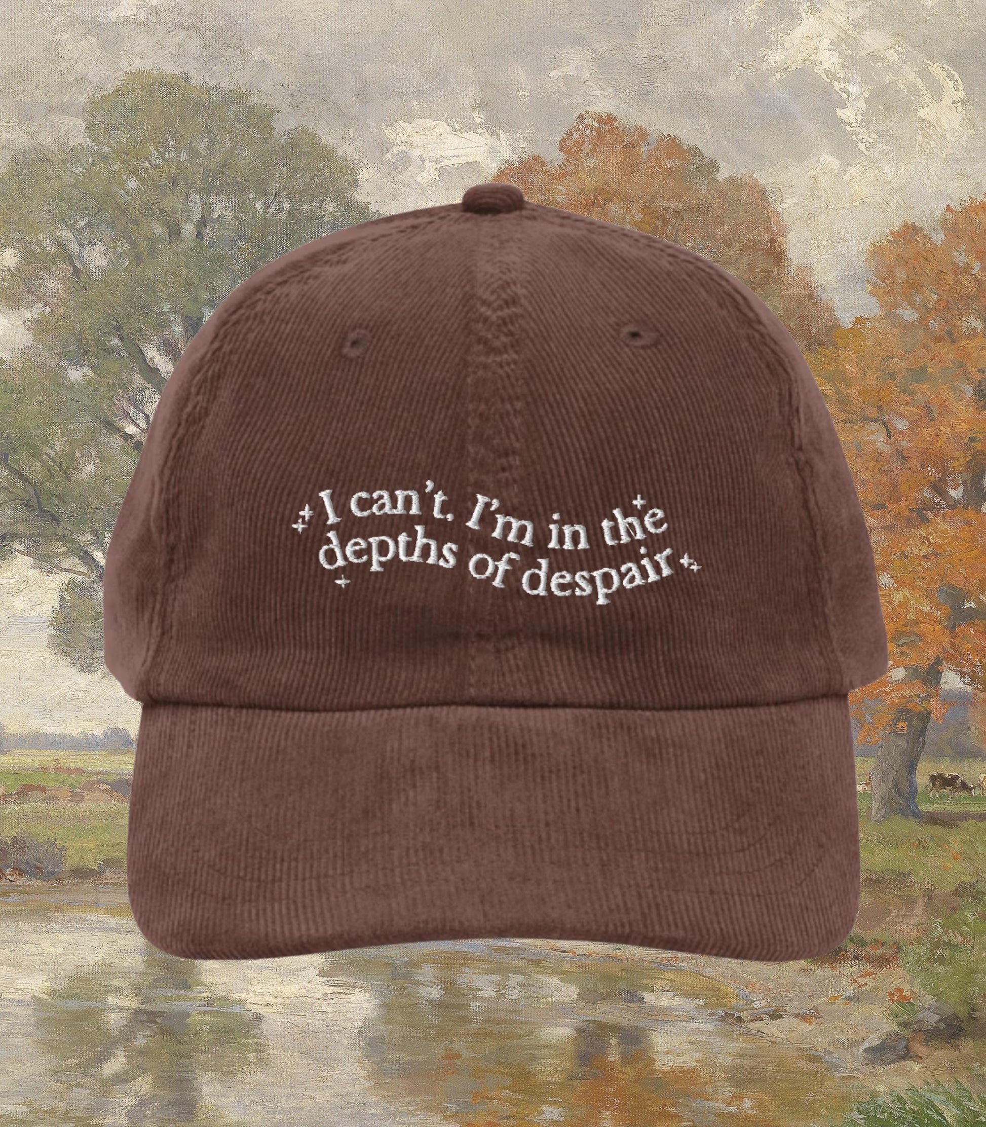 Anne of Green Gables Embroidered Corduroy Dad Hat * I can't I'm in the depths of despair * Anne with an E Book Fandom Merch Gift