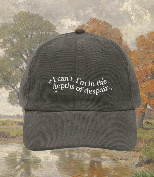 Anne of Green Gables Embroidered Corduroy Dad Hat * I can't I'm in the depths of despair * Anne with an E Book Fandom Merch Gift