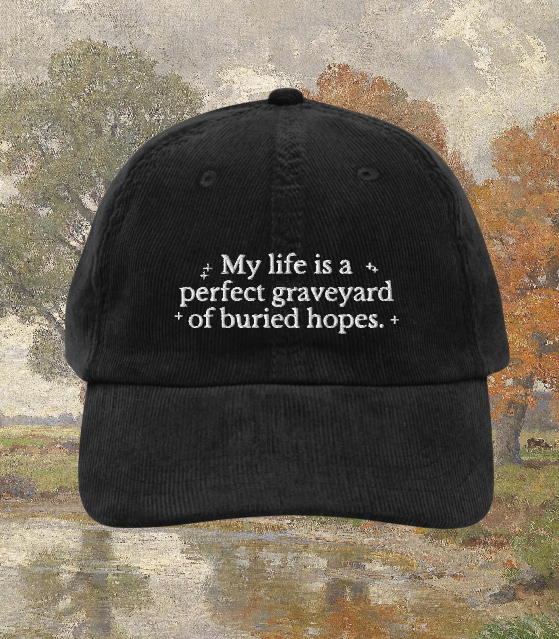 Anne of Green Gables Embroidered Corduroy Hat * Graveyard of Buried Hopes * Funny Unhinged Bookish Merch Gift Idea