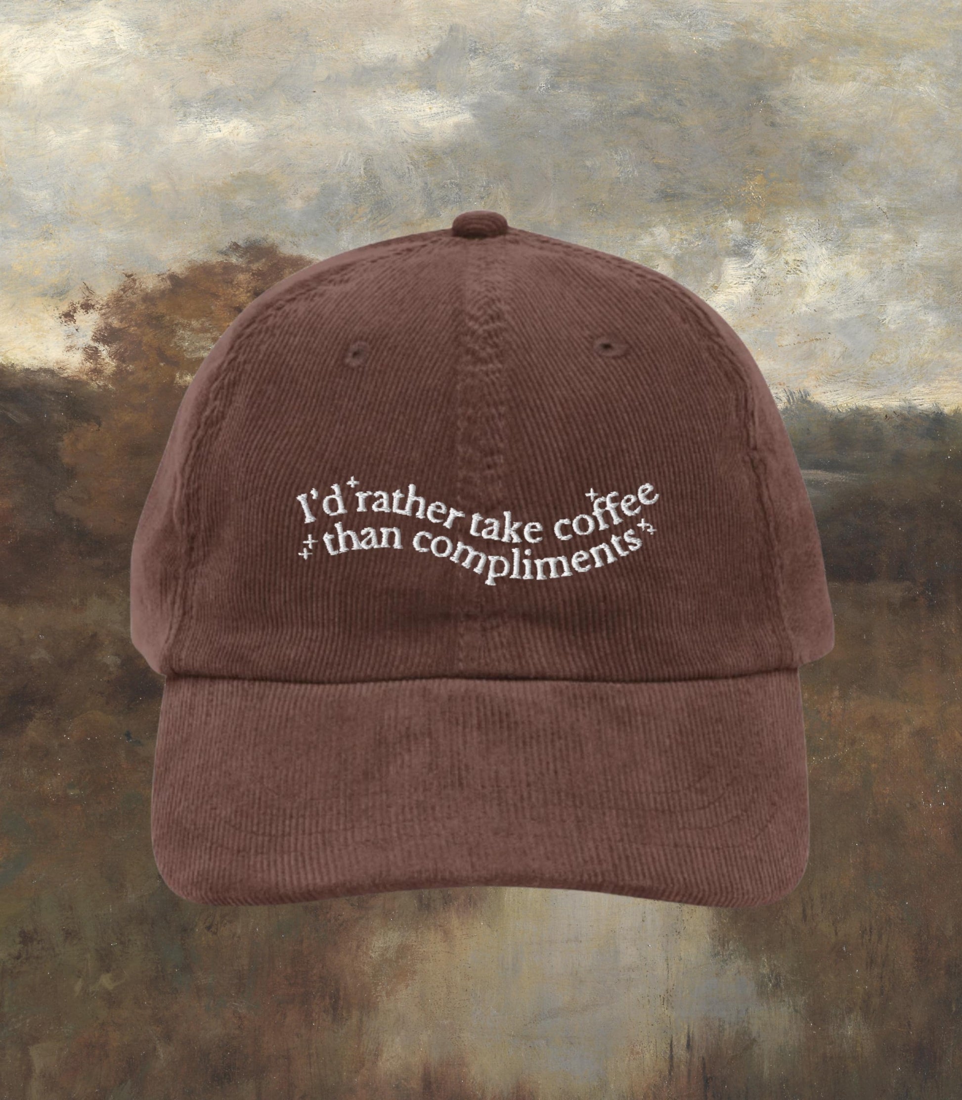 Little Women Embroidered Corduroy Dad Hat Coffee than Compliments * Orchard House March Sisters It's no use Jo Meg Beth Amy Cottagecore