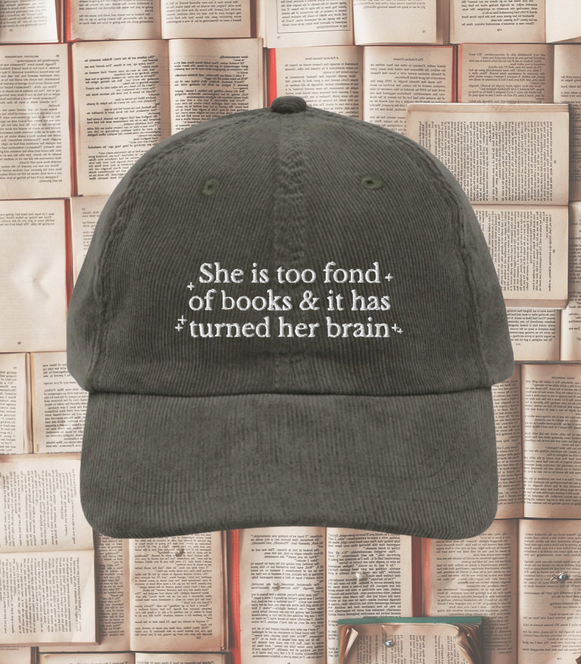 Little Women Too Fond of Books Corduroy Embroidered Hat * Cottagecore March Sisters Meg Jo Beth Amy Laurie Reader Booktok Merch Bookish Gift