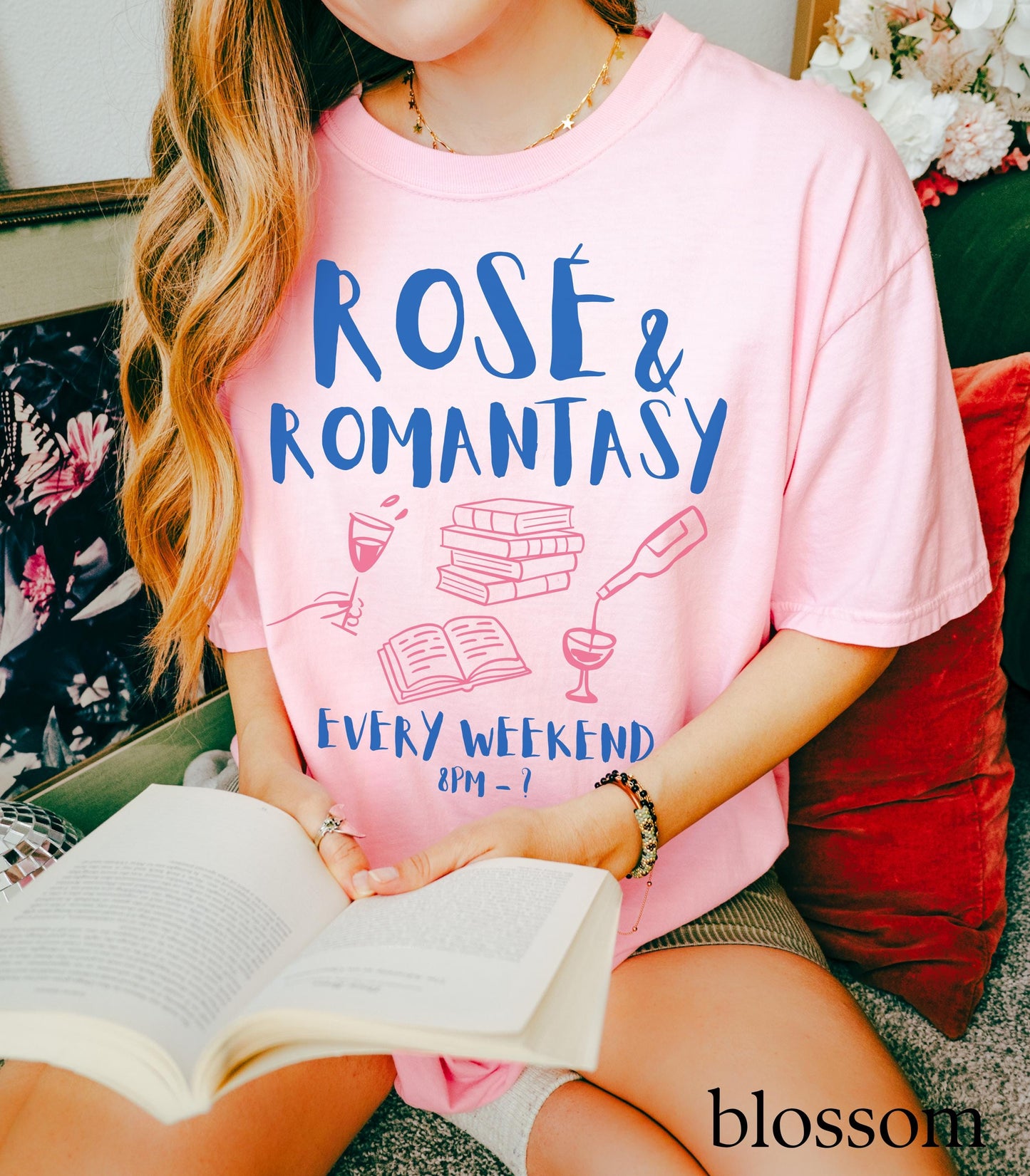 Rose and Romantasy Book Social Club Comfort Colors Shirt * Wine Lover Bookish Things Booktok Booktrovert Literary Fandom Merch Reader Gifts