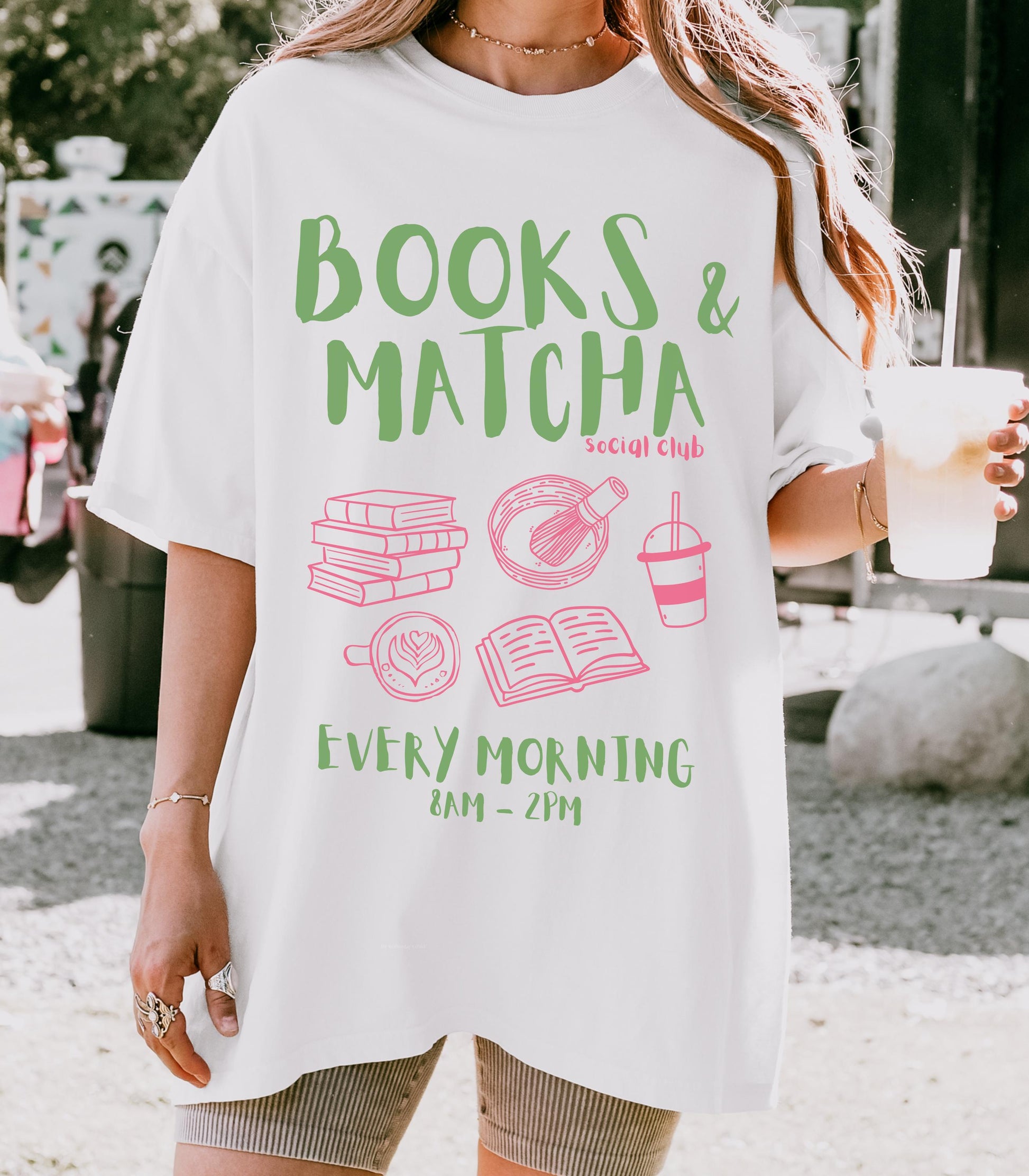 Books and Matcha Social Club Comfort Colors Tee * Matcha Gift Tea Book Lover Coffee Aesthetic Book Club Tshirt Bookworm Bookish Booktok