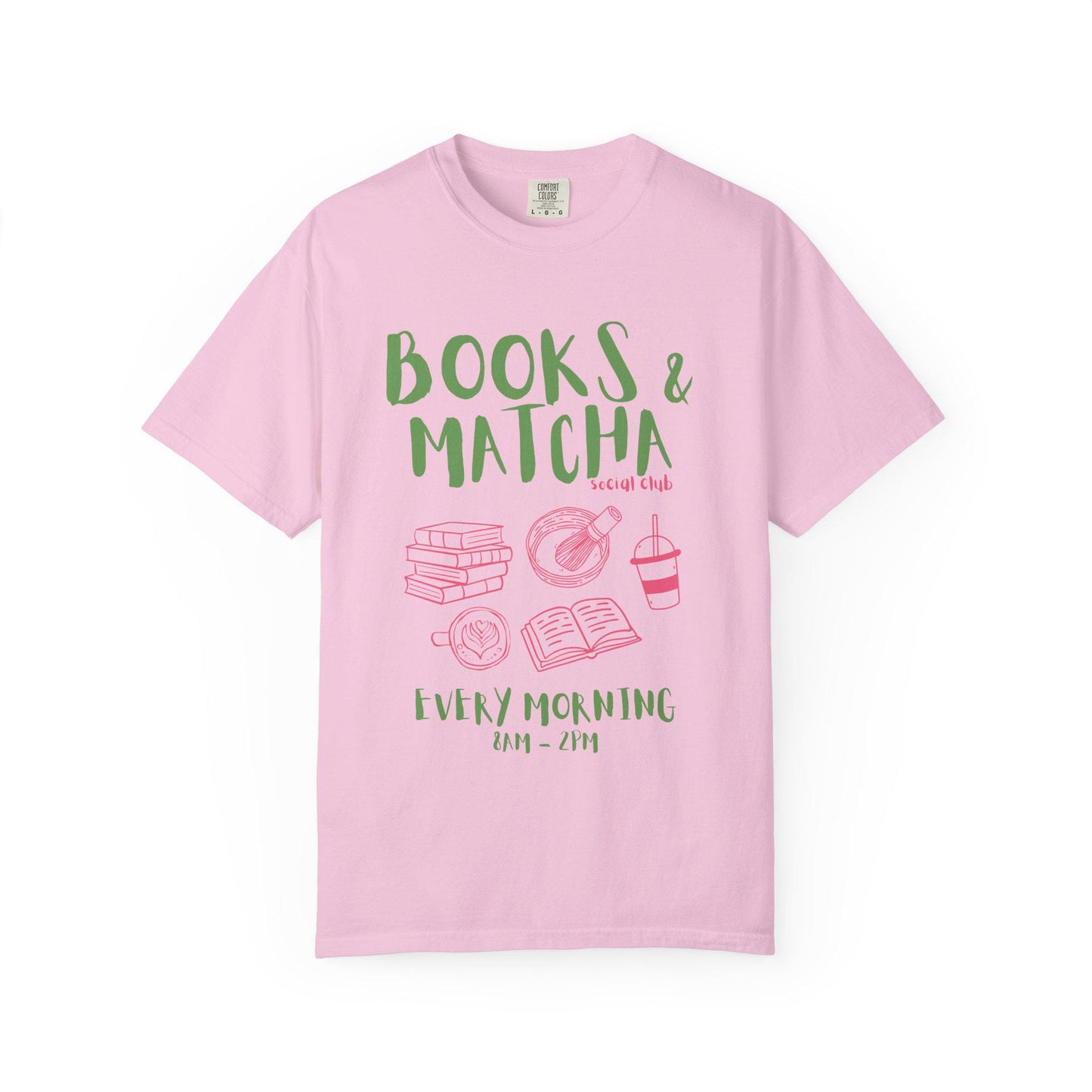 Books and Matcha Social Club Comfort Colors Tee * Matcha Gift Tea Book Lover Coffee Aesthetic Book Club Tshirt Bookworm Bookish Booktok